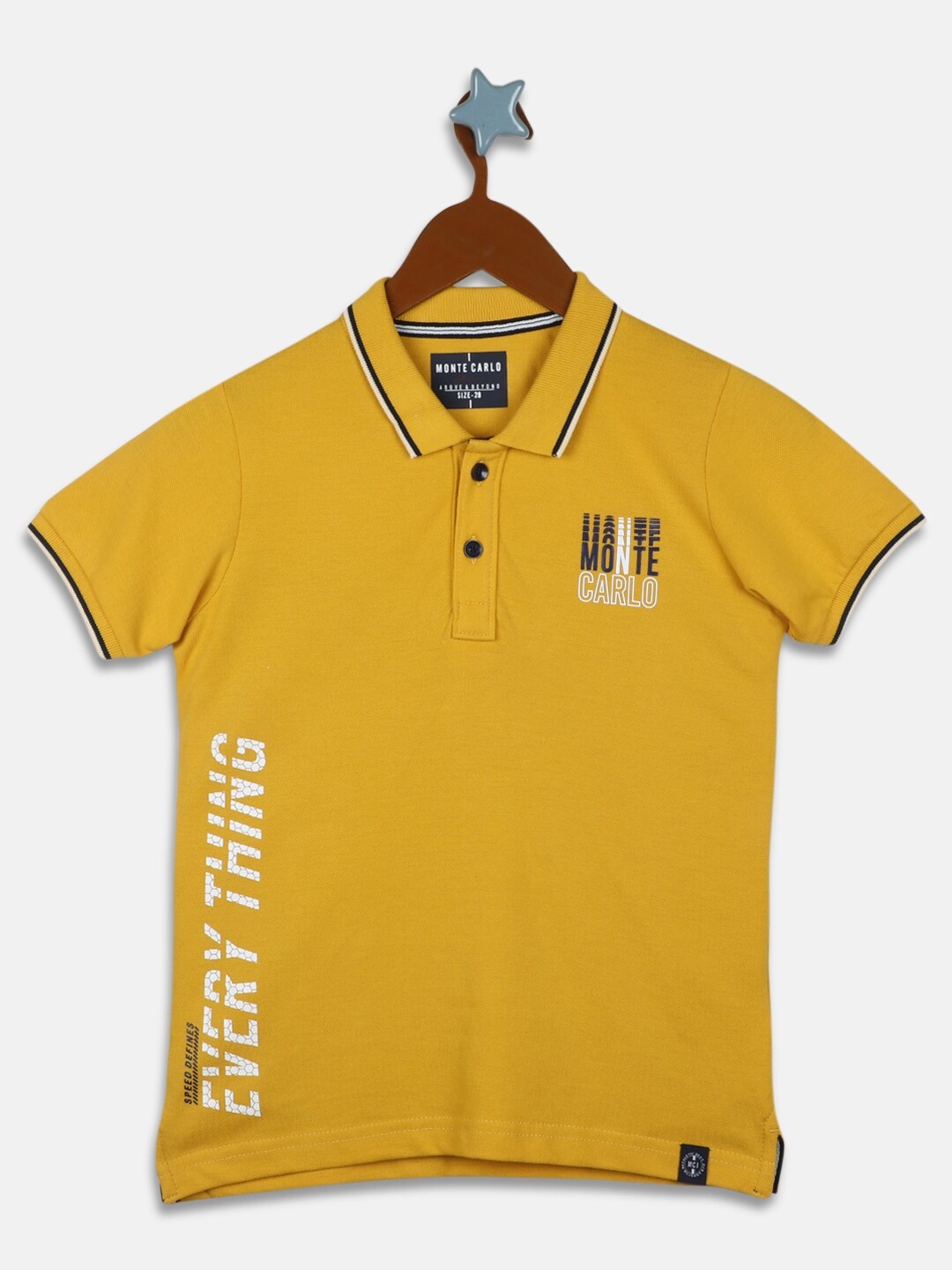 

Monte Carlo Boys Mustard Yellow Typography Polo Collar T-shirt