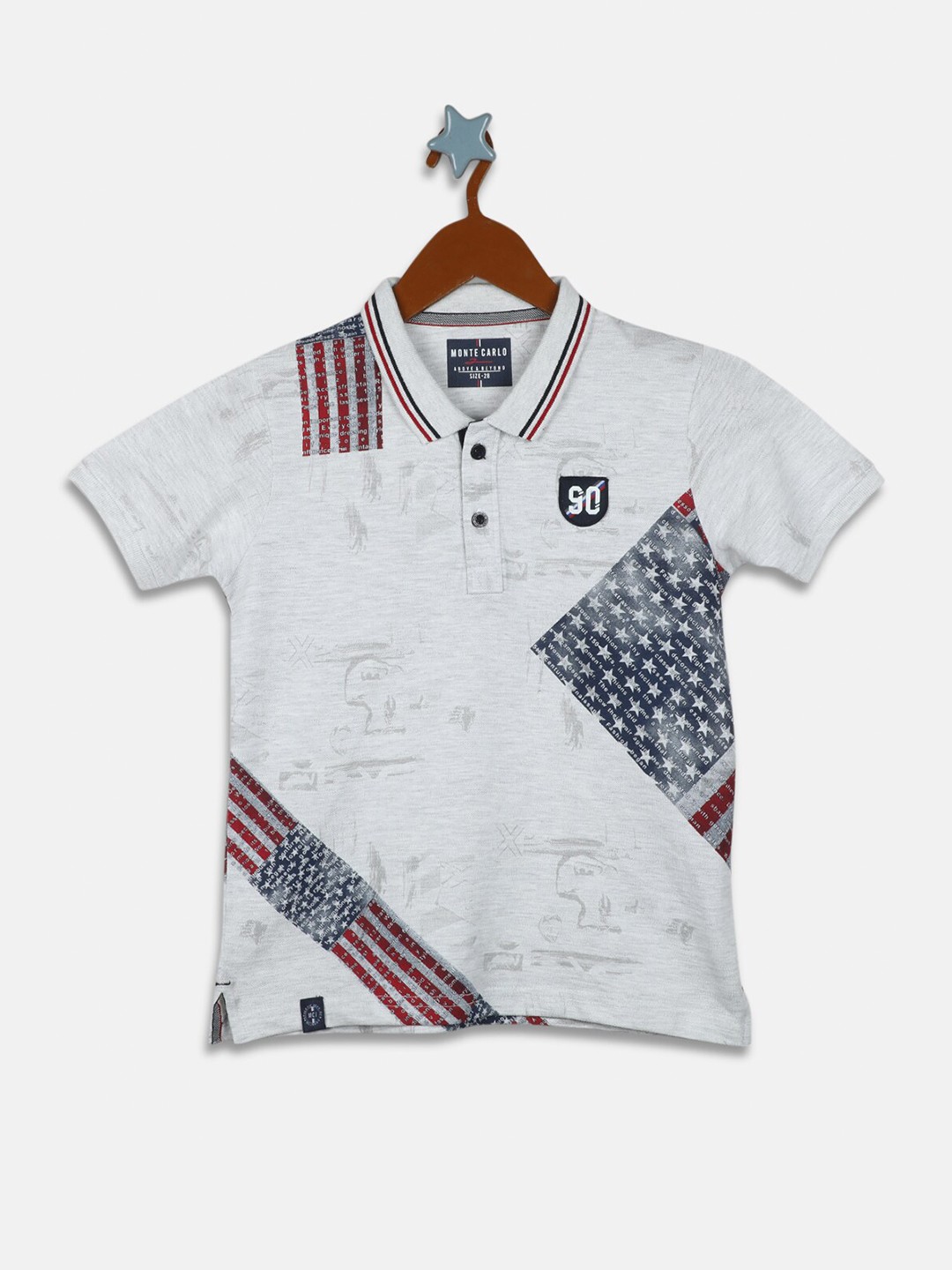 

Monte Carlo Boys Grey Melange Printed Polo Collar T-shirt