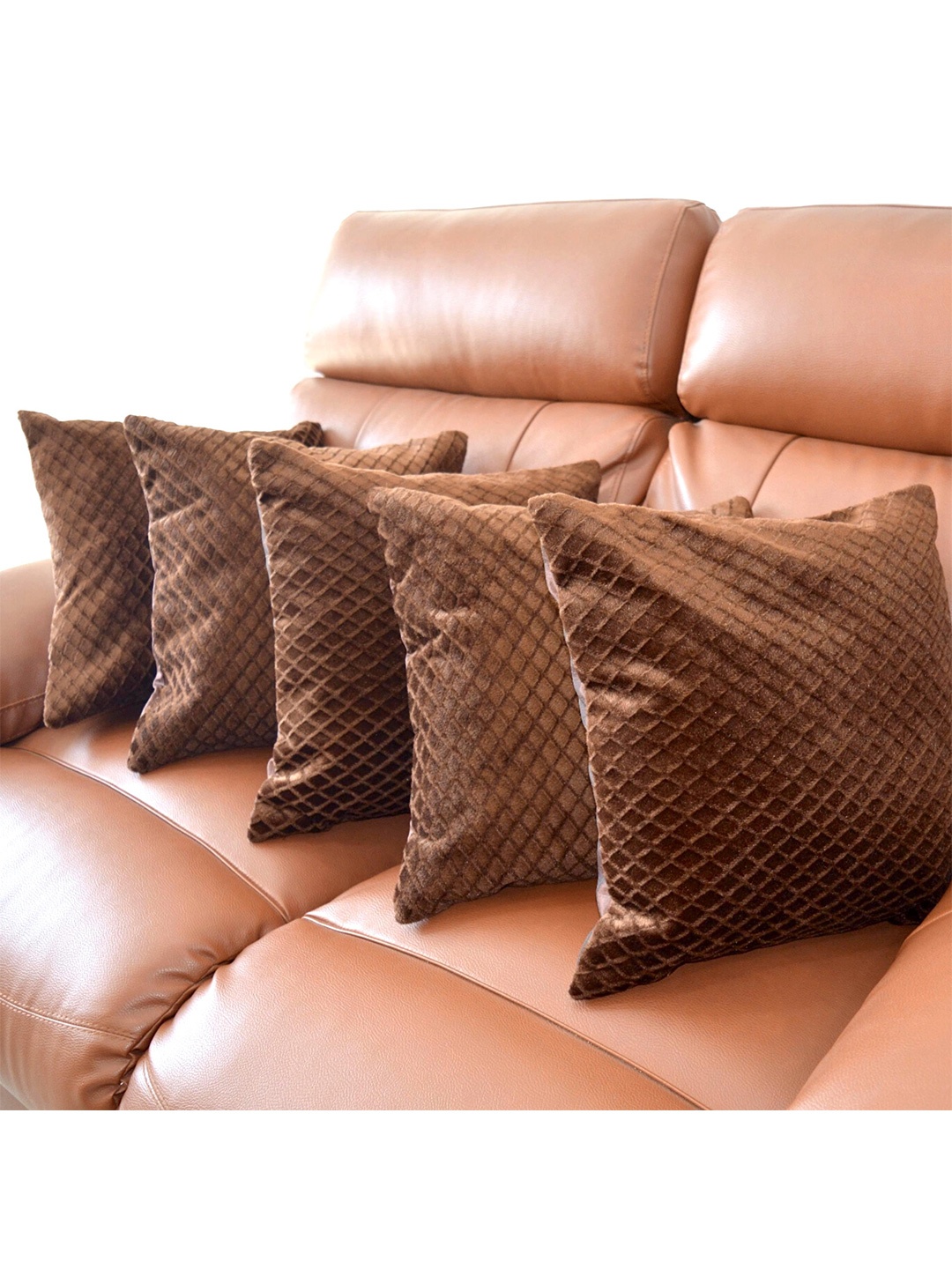

Tranquil square Set Of 5 Cotton Square Cushion Covers, Brown