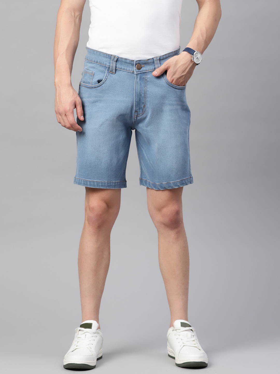 

Hubberholme Men Blue Washed Denim Shorts