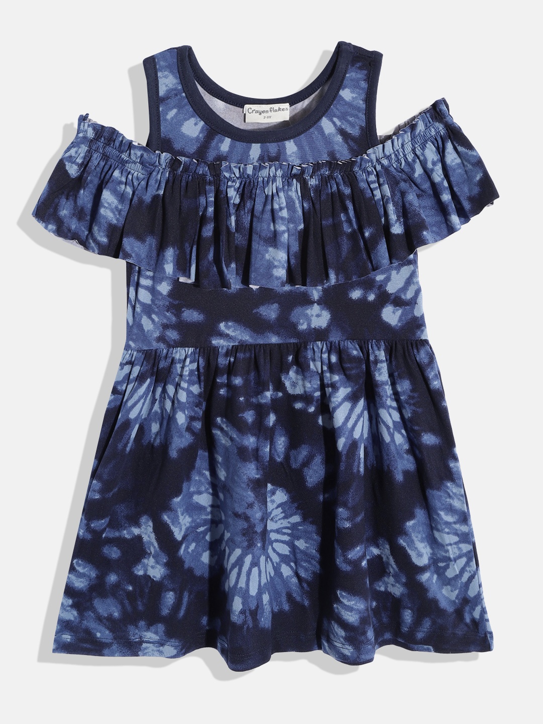 

CrayonFlakes Girls Blue Tie and Dye A-Line Dress