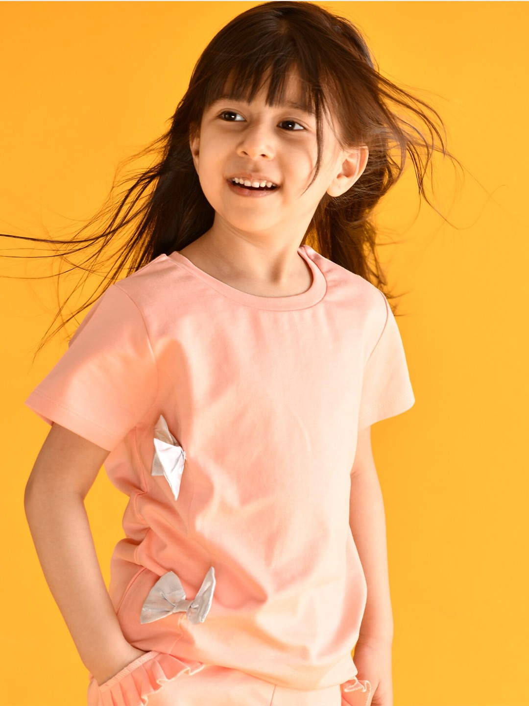 

Anthrilo Girls Peach-Coloured T-shirt