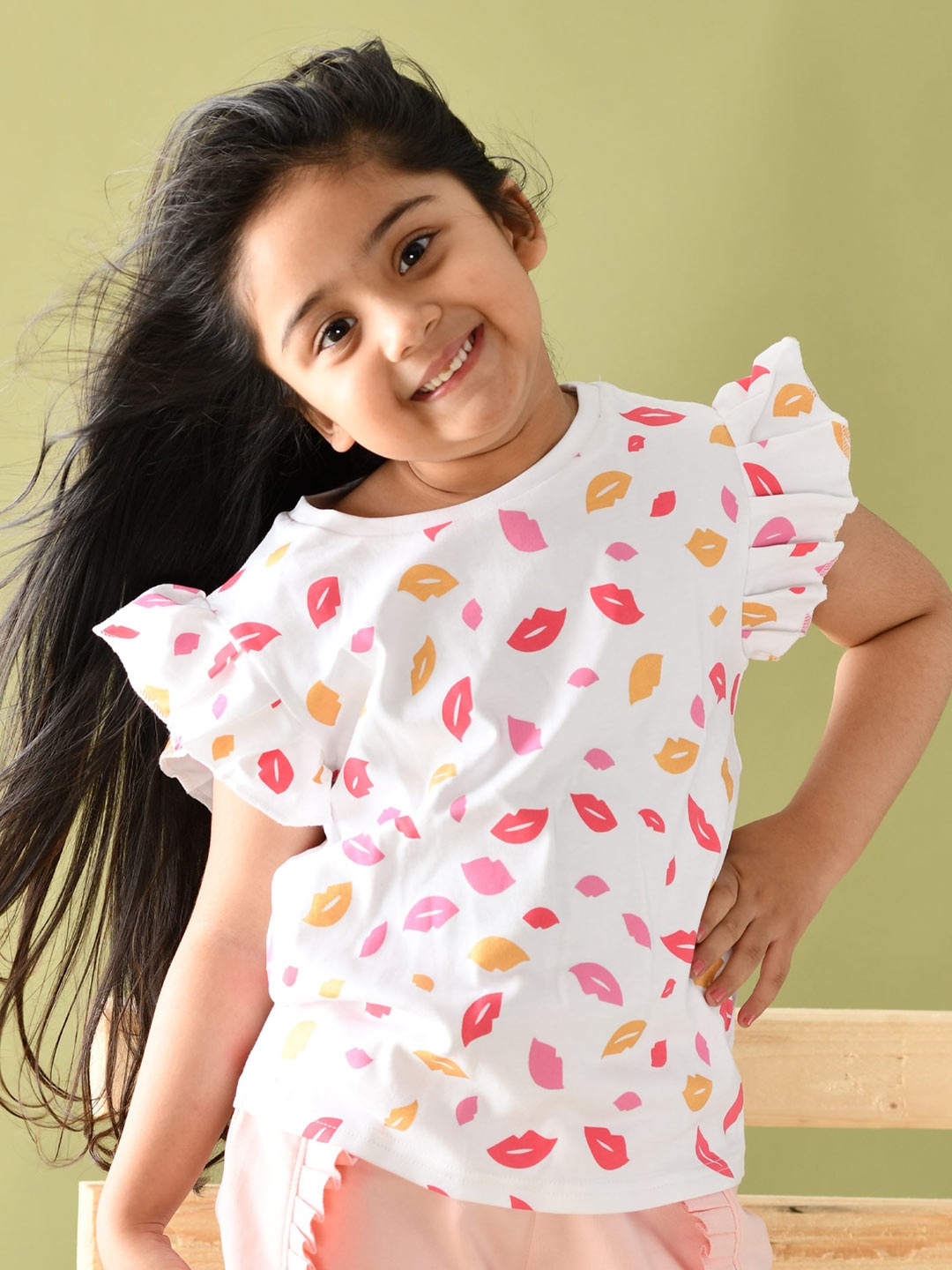 

Anthrilo Girls White Printed Cotton T-shirt