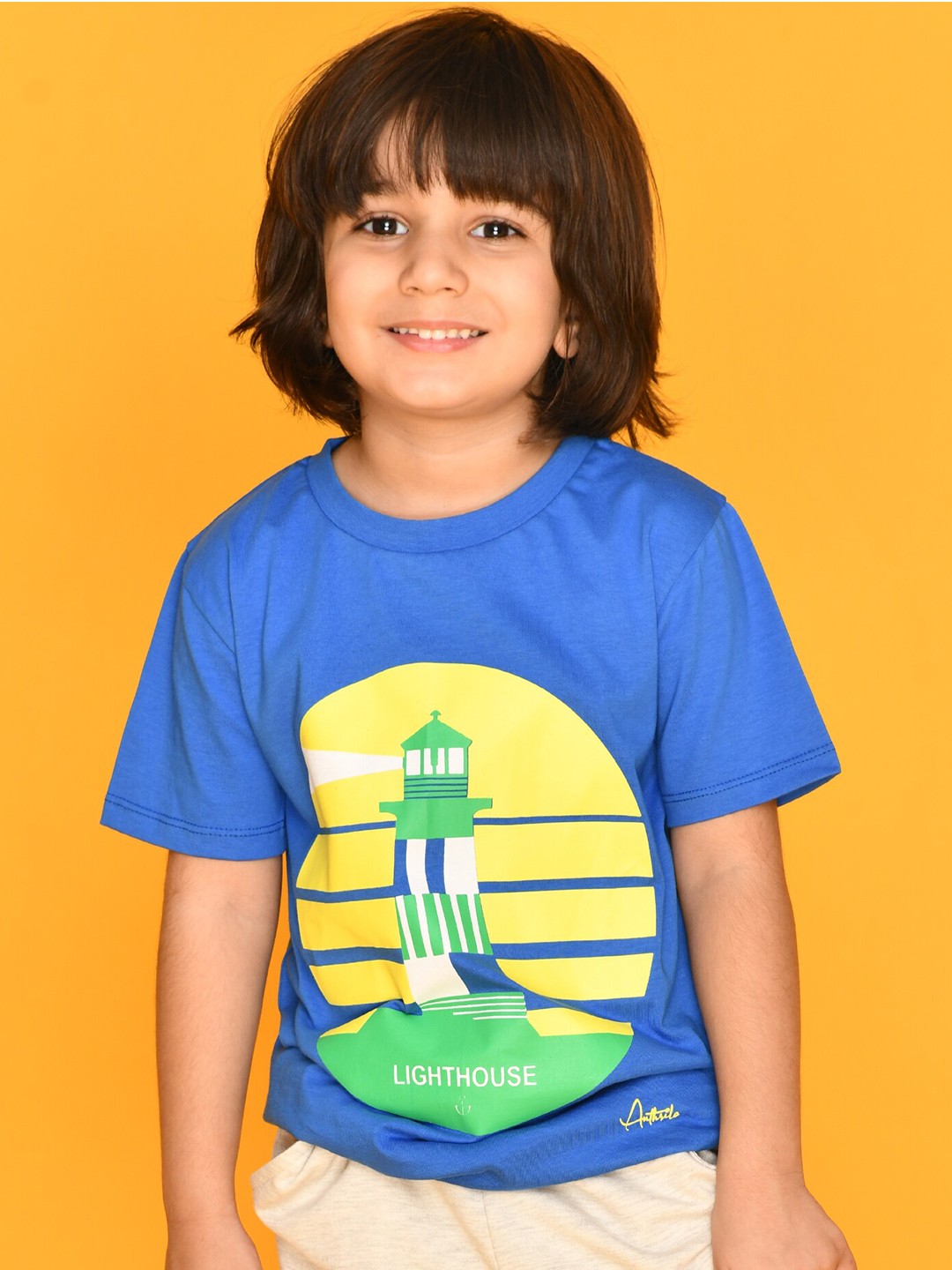 

Anthrilo Boys Blue Printed Cotton T-shirt