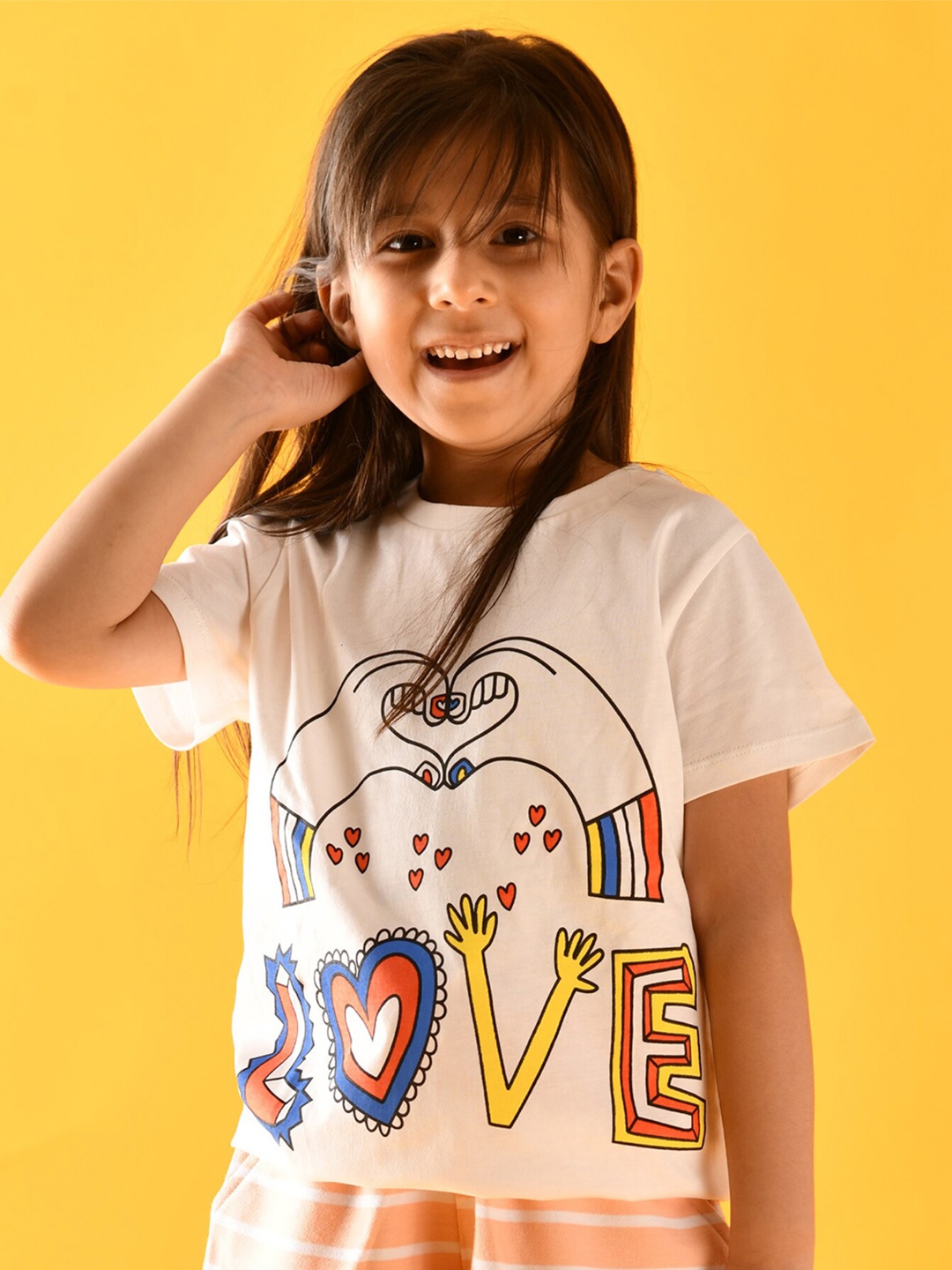 

Anthrilo Girls White Typography Printed Cotton T-shirt