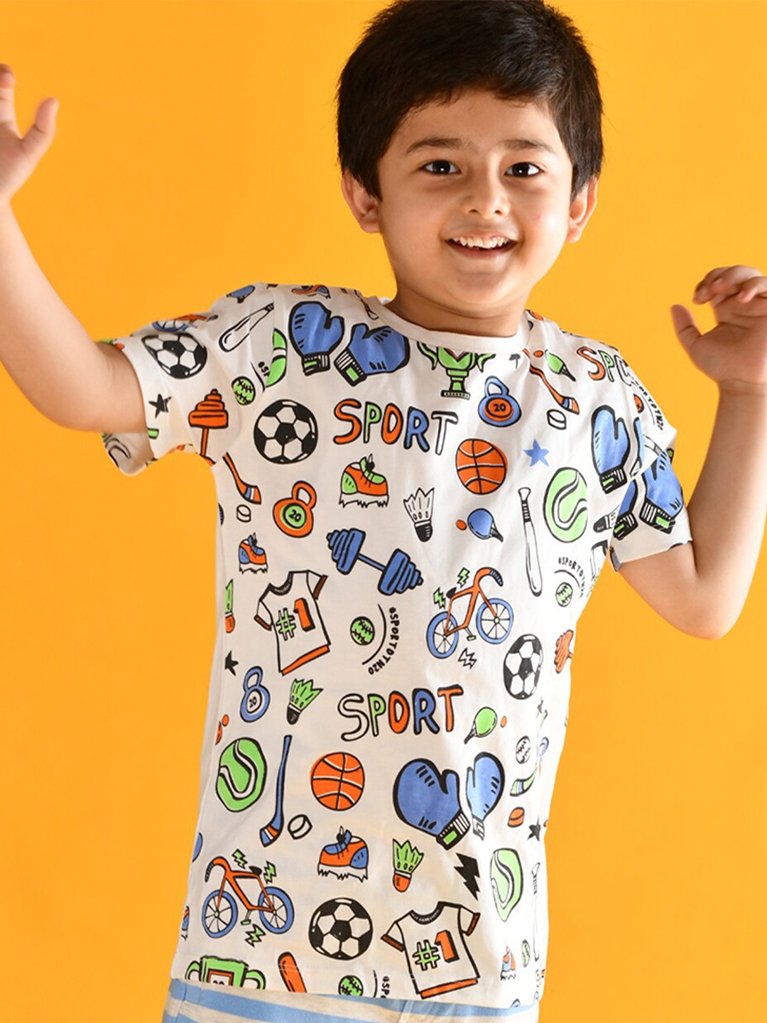 

Anthrilo Boys White Printed Cotton T-shirt