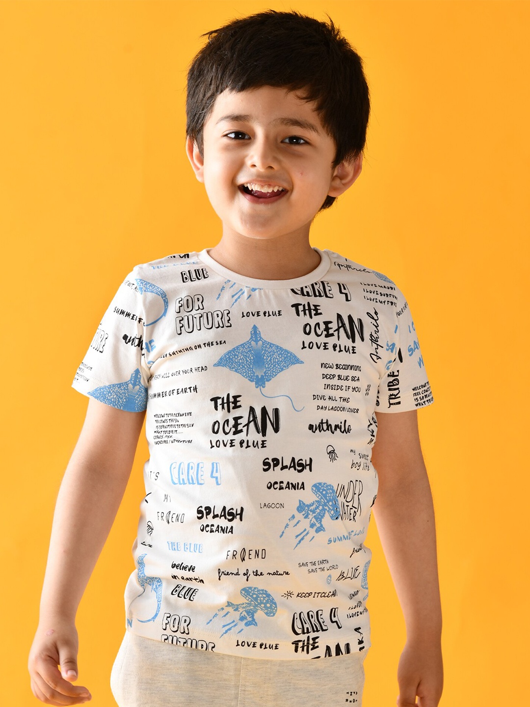 

Anthrilo Boys White Typography Printed Cotton T-shirt