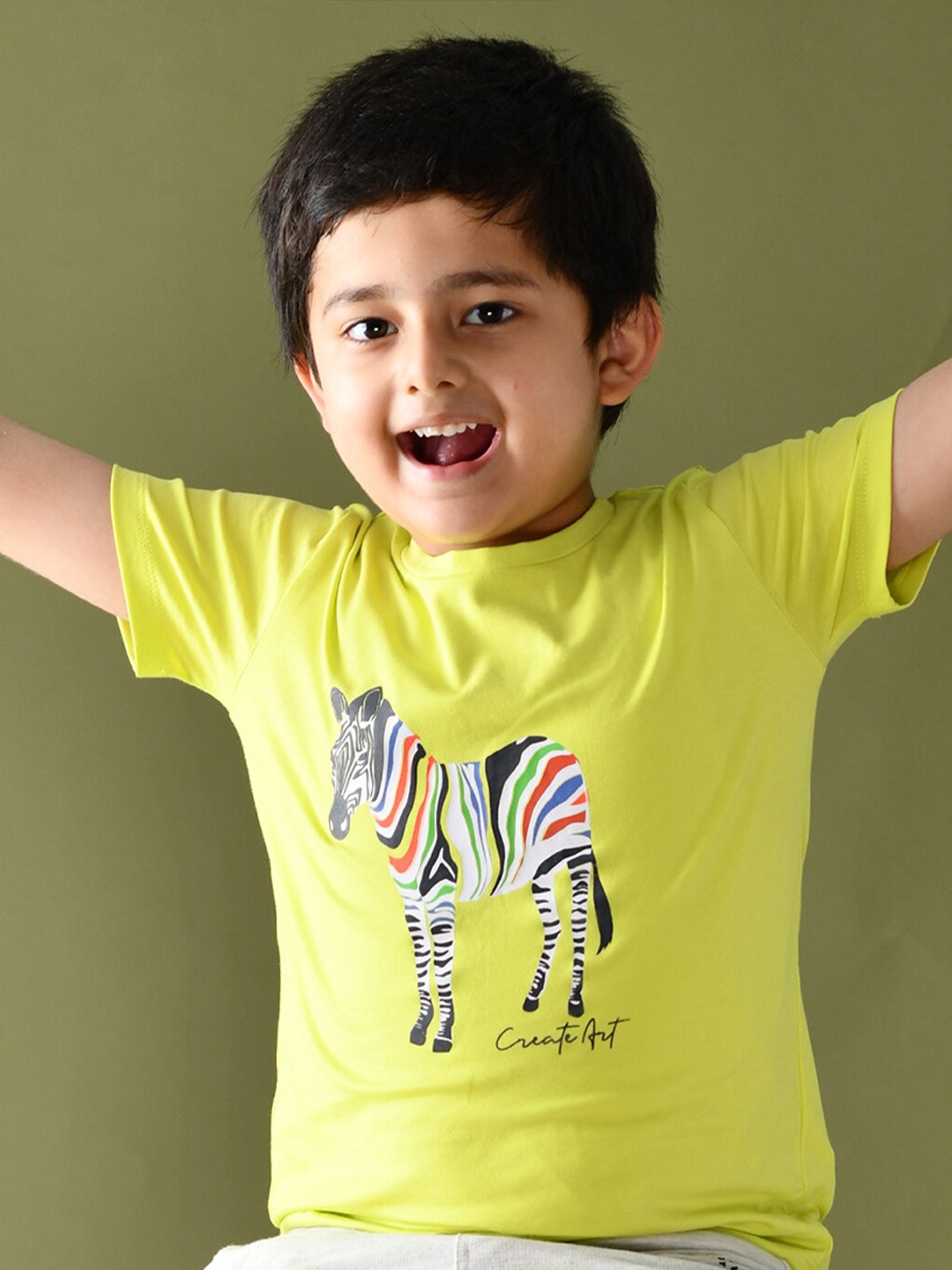 

Anthrilo Boys Lime Green Printed Cotton T-shirt