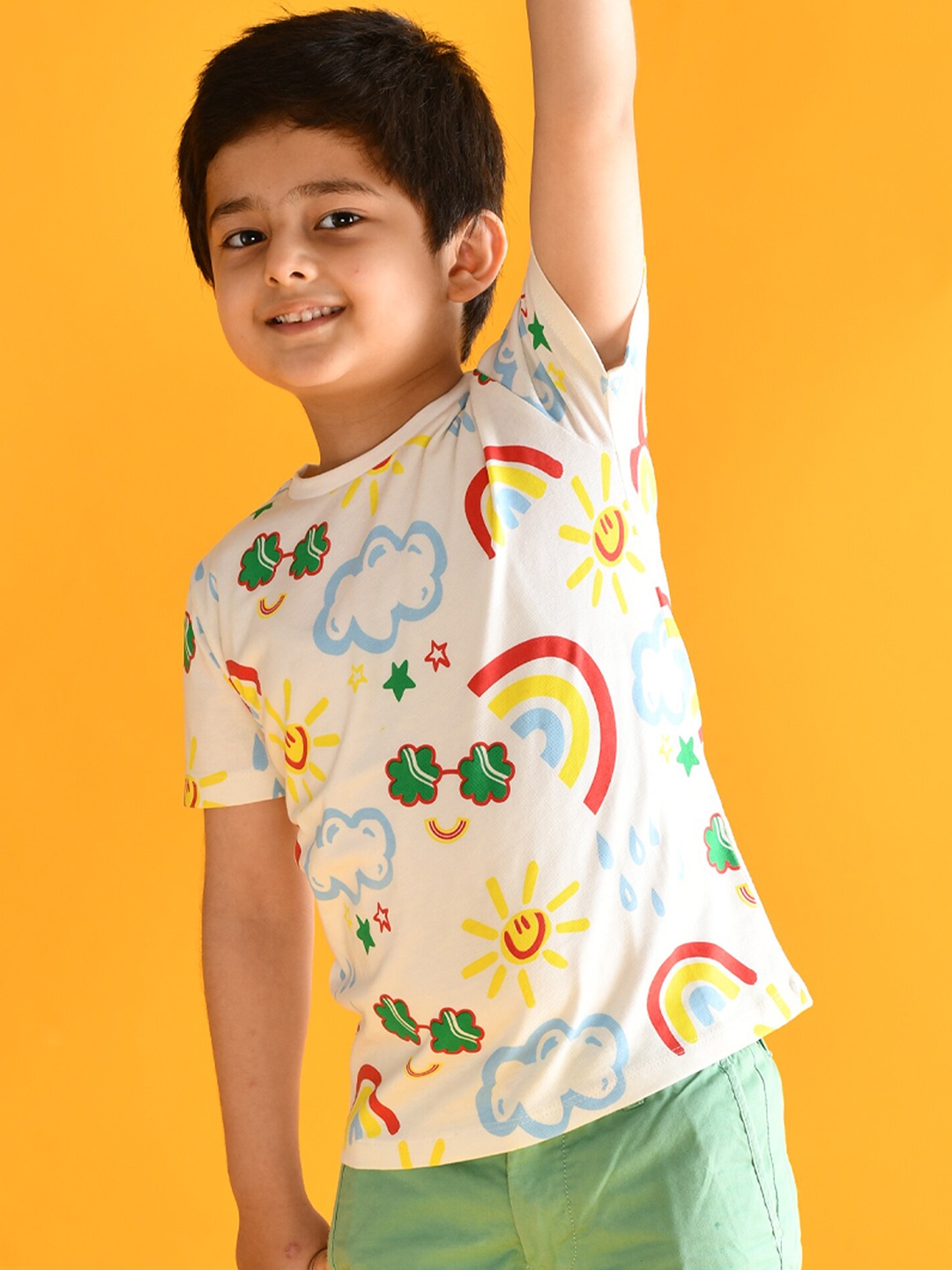 

Anthrilo Boys White Printed Cotton T-shirt