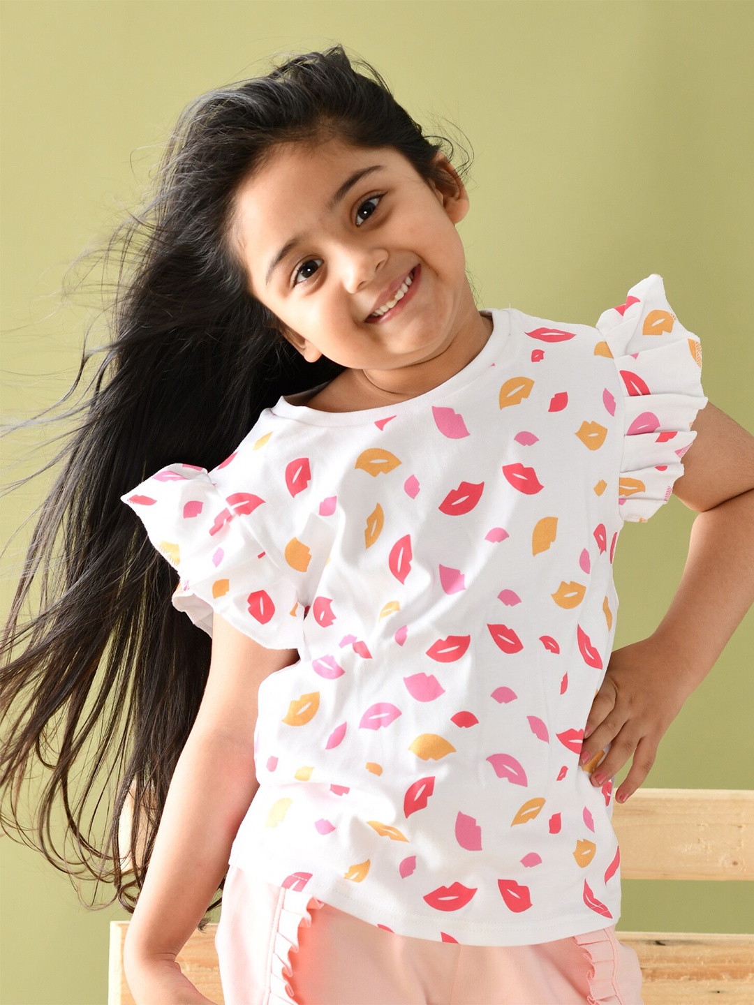 

Anthrilo Girls White Printed Cotton T-shirt