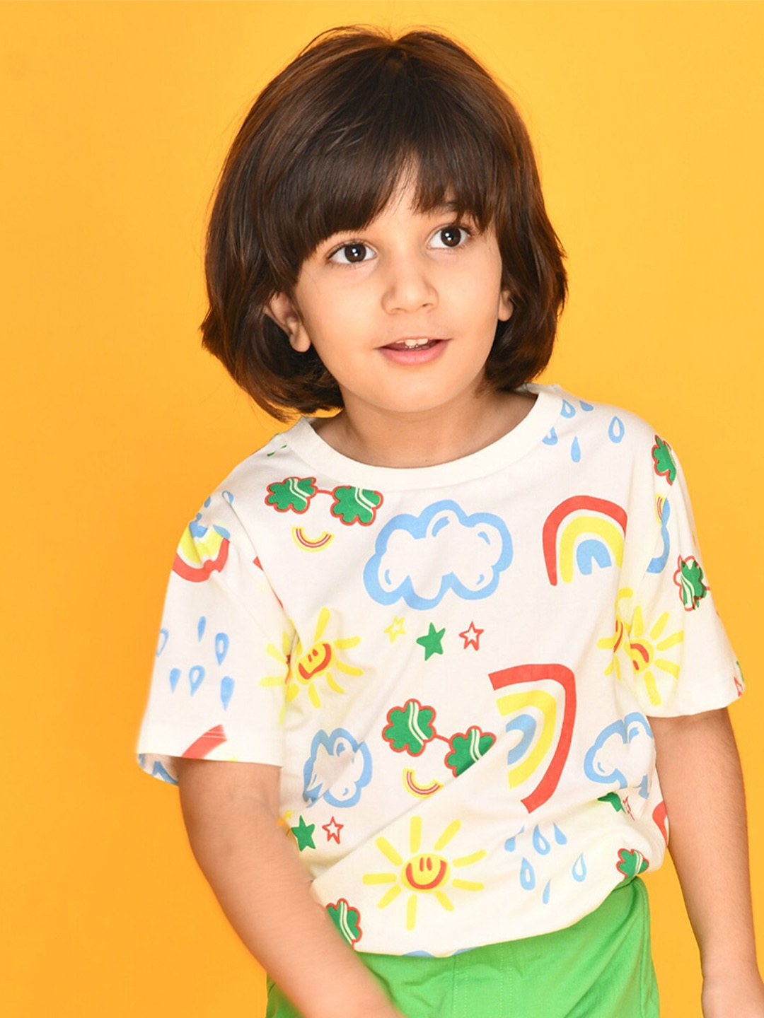 

Anthrilo Boys White Printed Cotton T-shirt