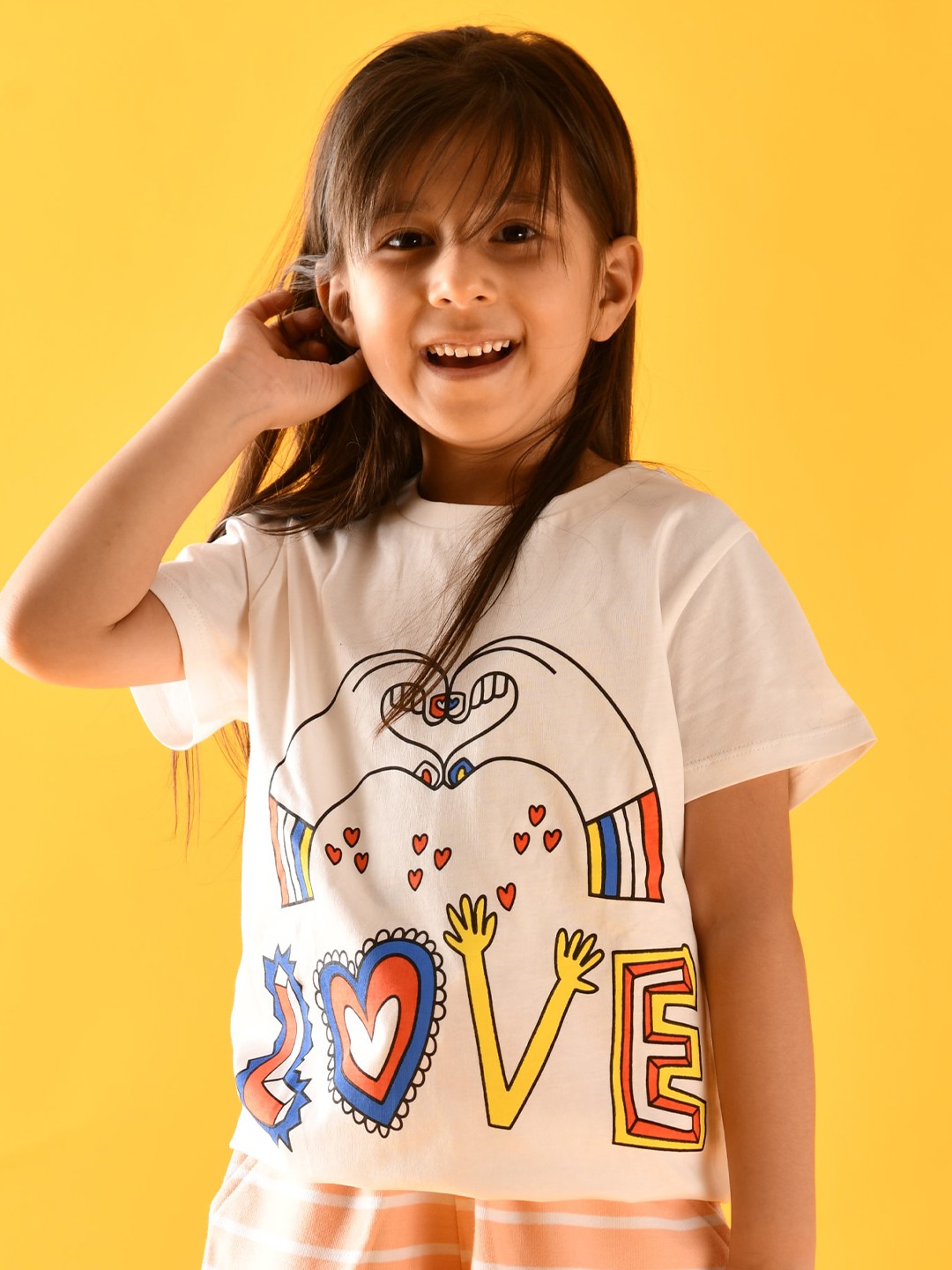 

Anthrilo Girls White Typography Printed Cotton T-shirt