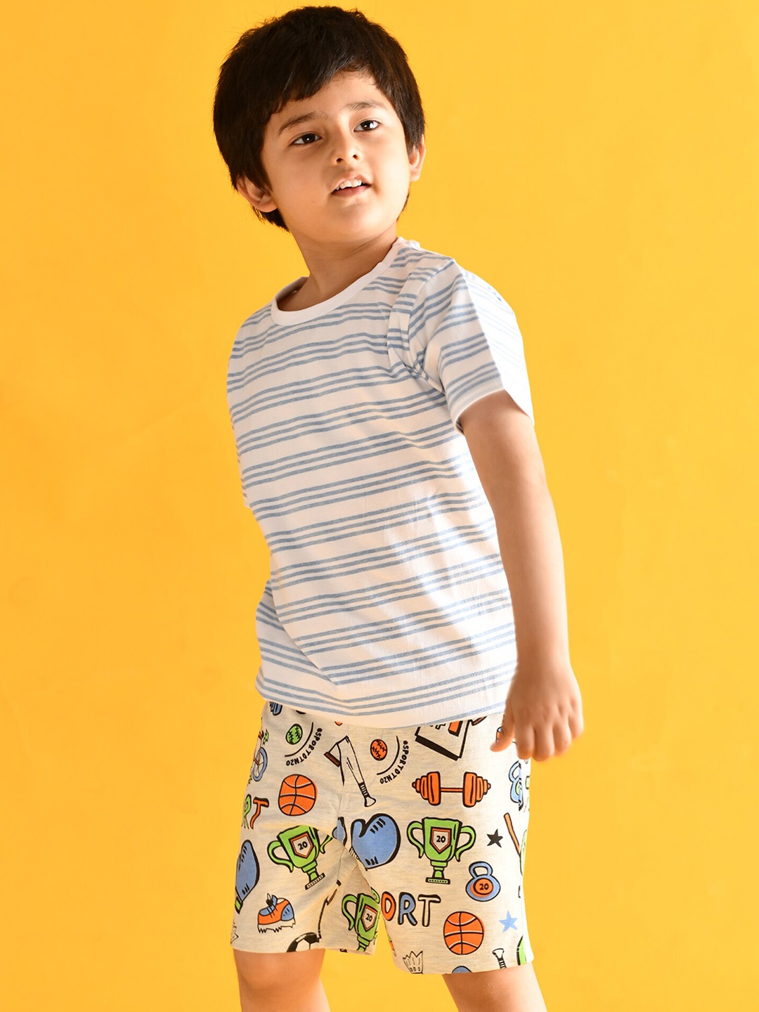 

Anthrilo Boys Grey Melange Printed Cotton Shorts