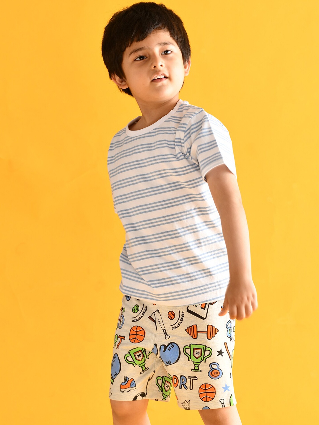 

Anthrilo Boys Grey Melange Printed Cotton Shorts