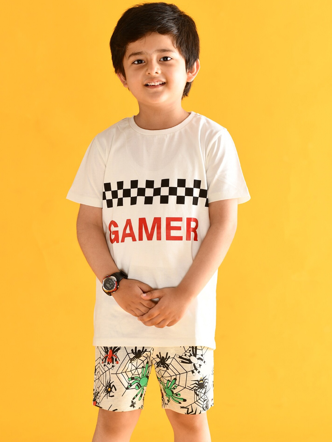 

Anthrilo Boys Grey Melange Printed Cotton Shorts