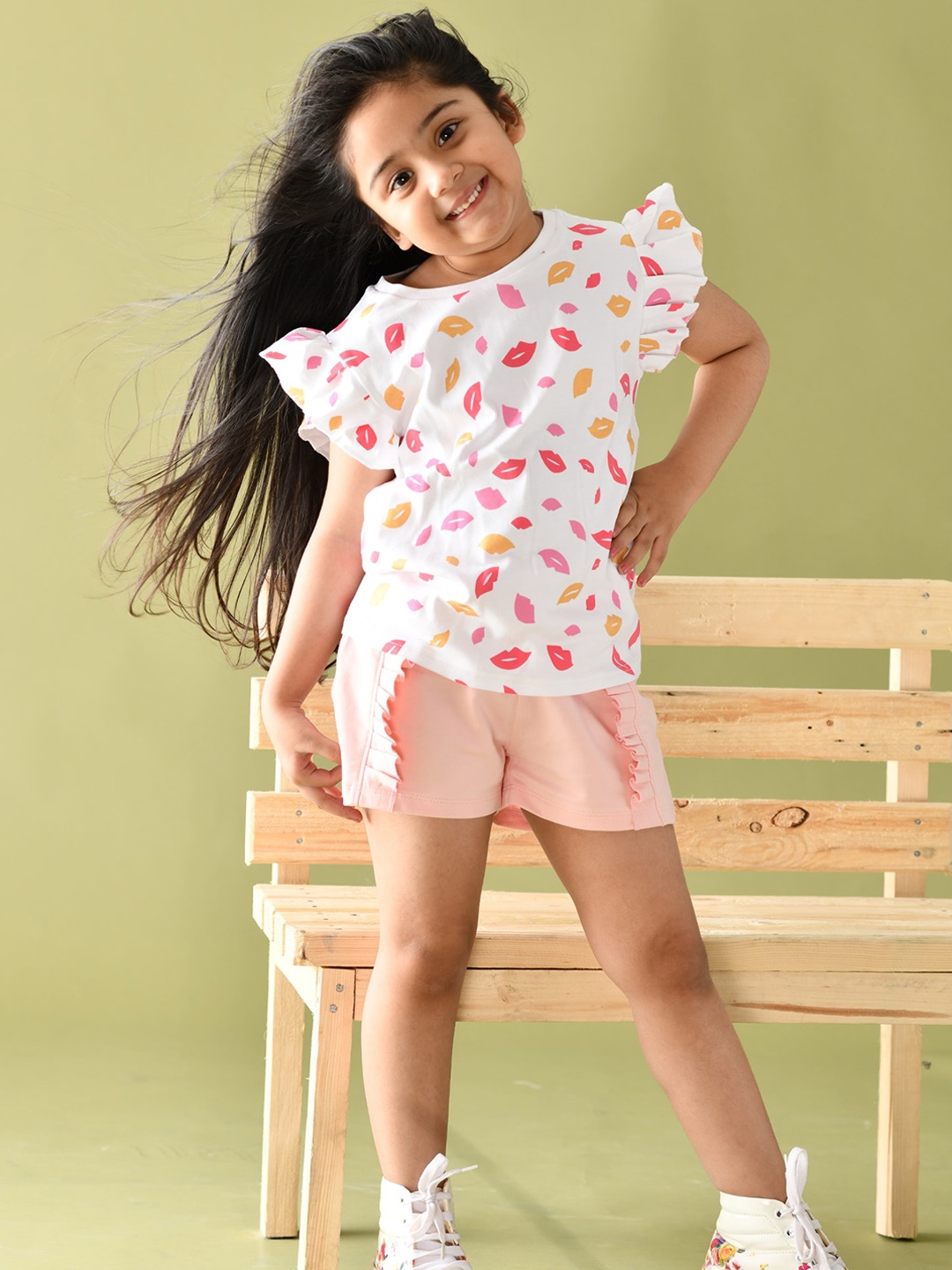 

Anthrilo Girls Pink Ruffled Cotton Shorts