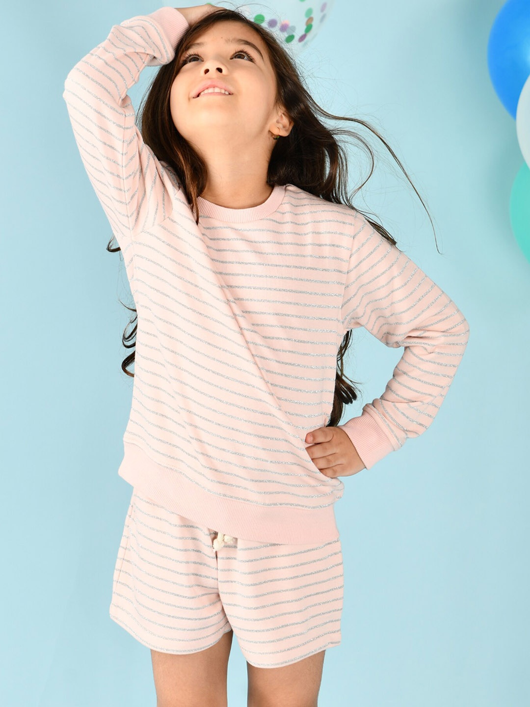 

Anthrilo Girls Pink Striped Cotton Shorts