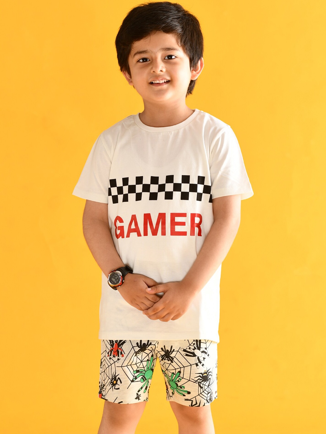 

Anthrilo Boys Grey Melange Printed Cotton Shorts