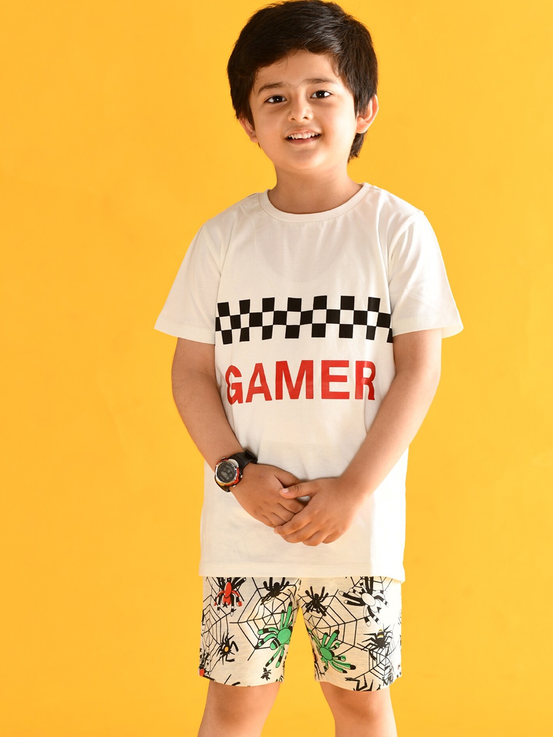 

Anthrilo Boys Grey Melange Printed Cotton Shorts