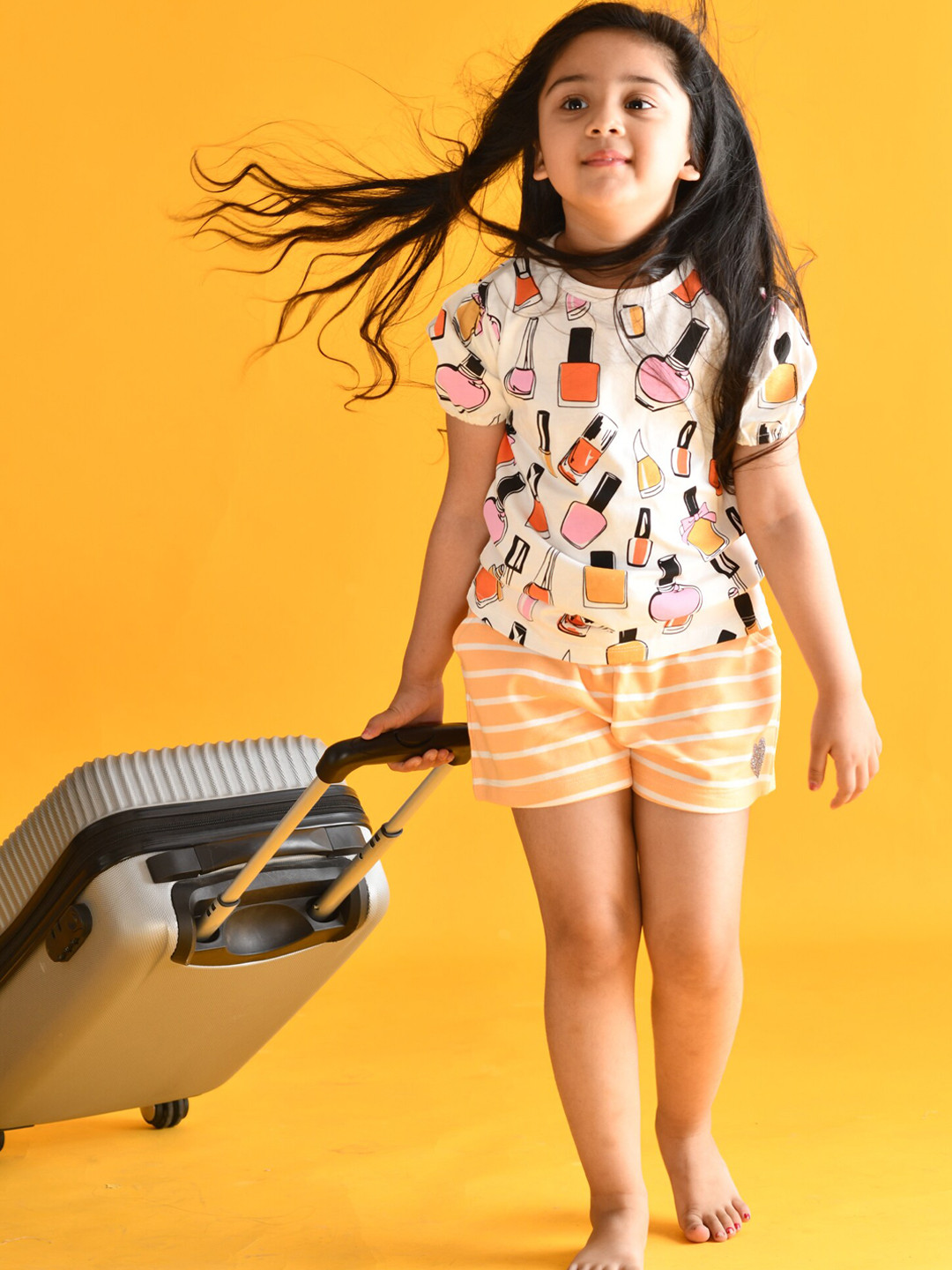 

Anthrilo Girls Orange Striped Printed Cotton Shorts