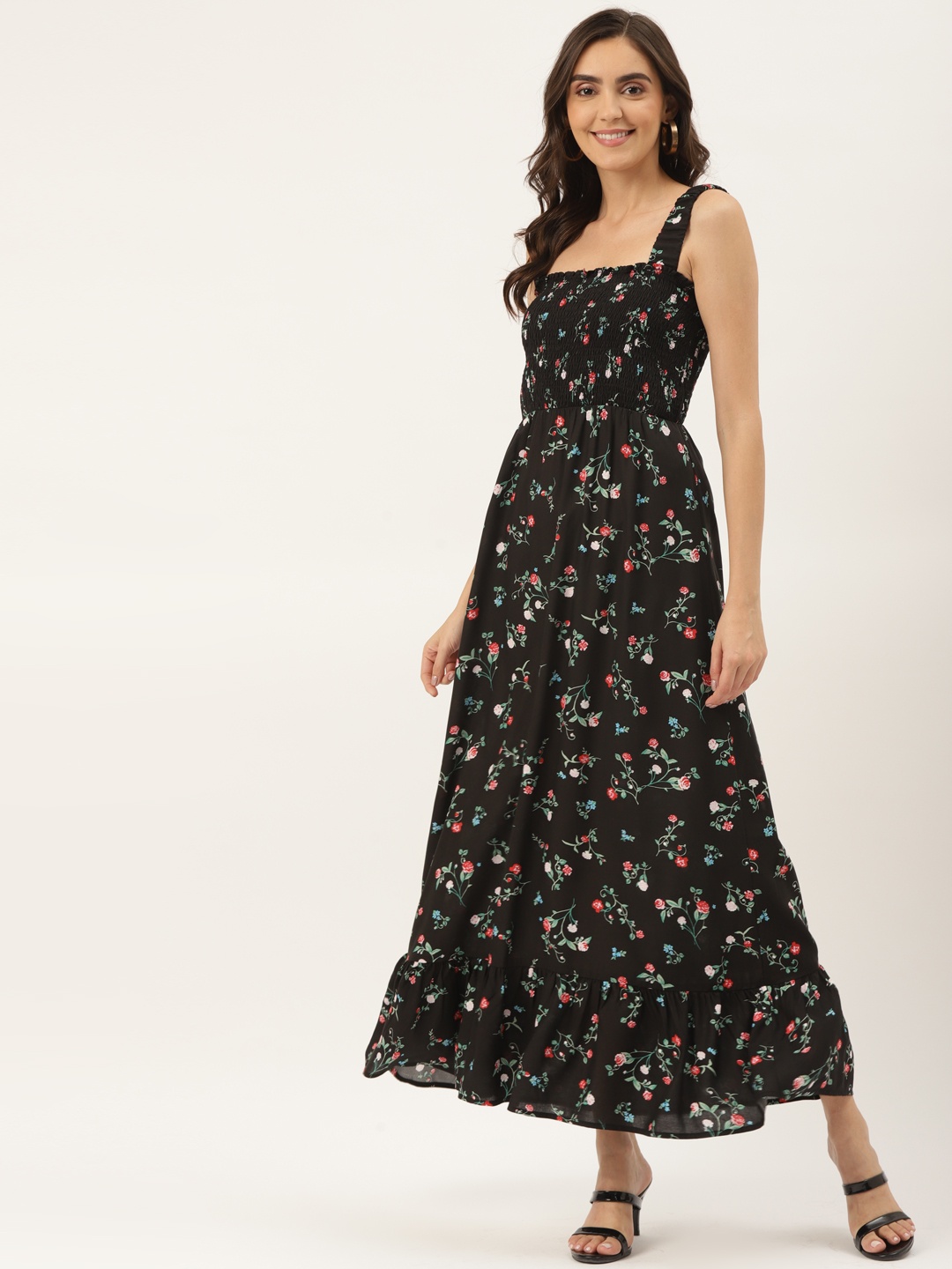 

Rue Collection Black Ditsy Floral Smocked Detail Maxi Dress