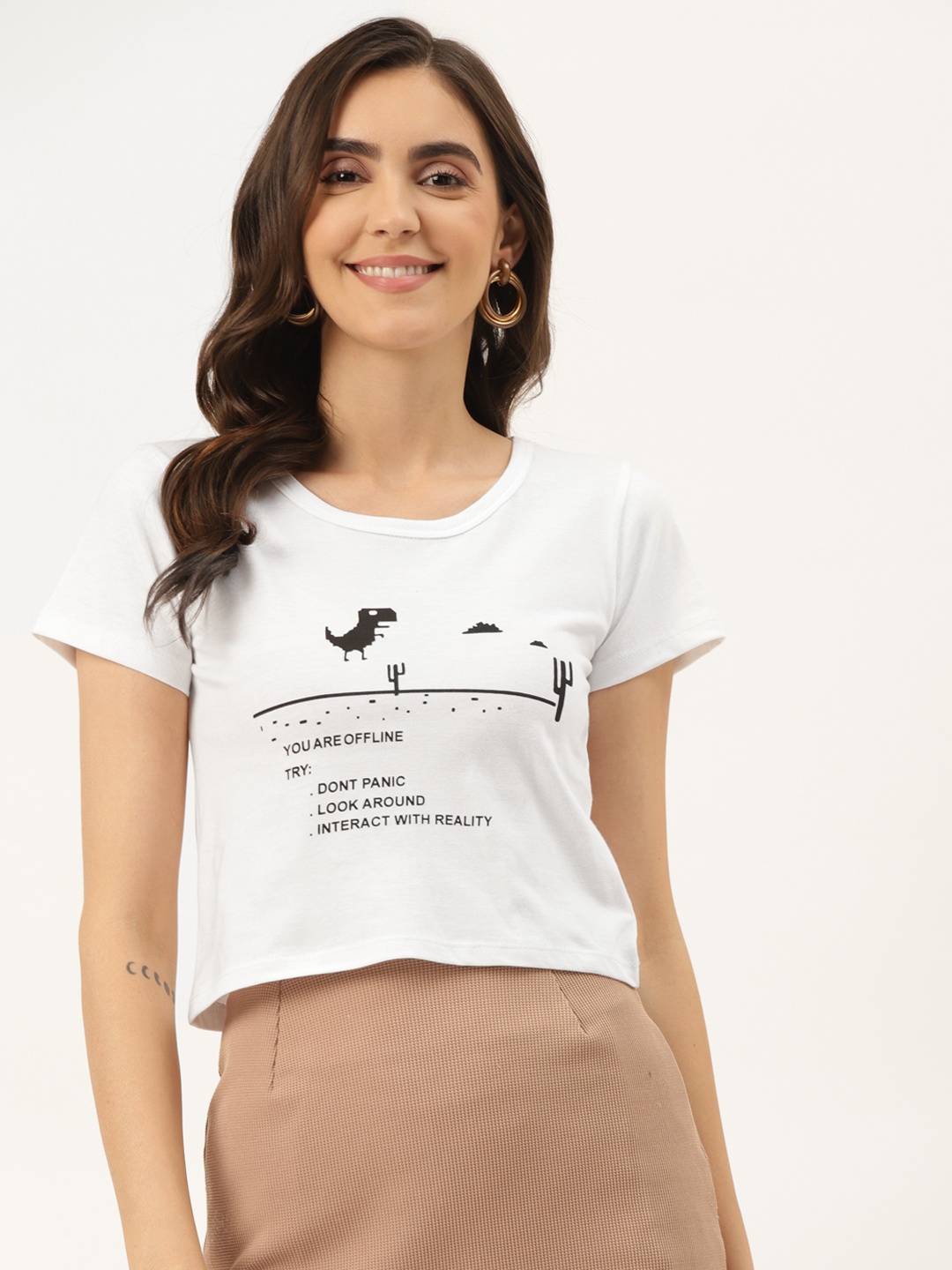 

Rue Collection White & Black Print Fitted Crop Top