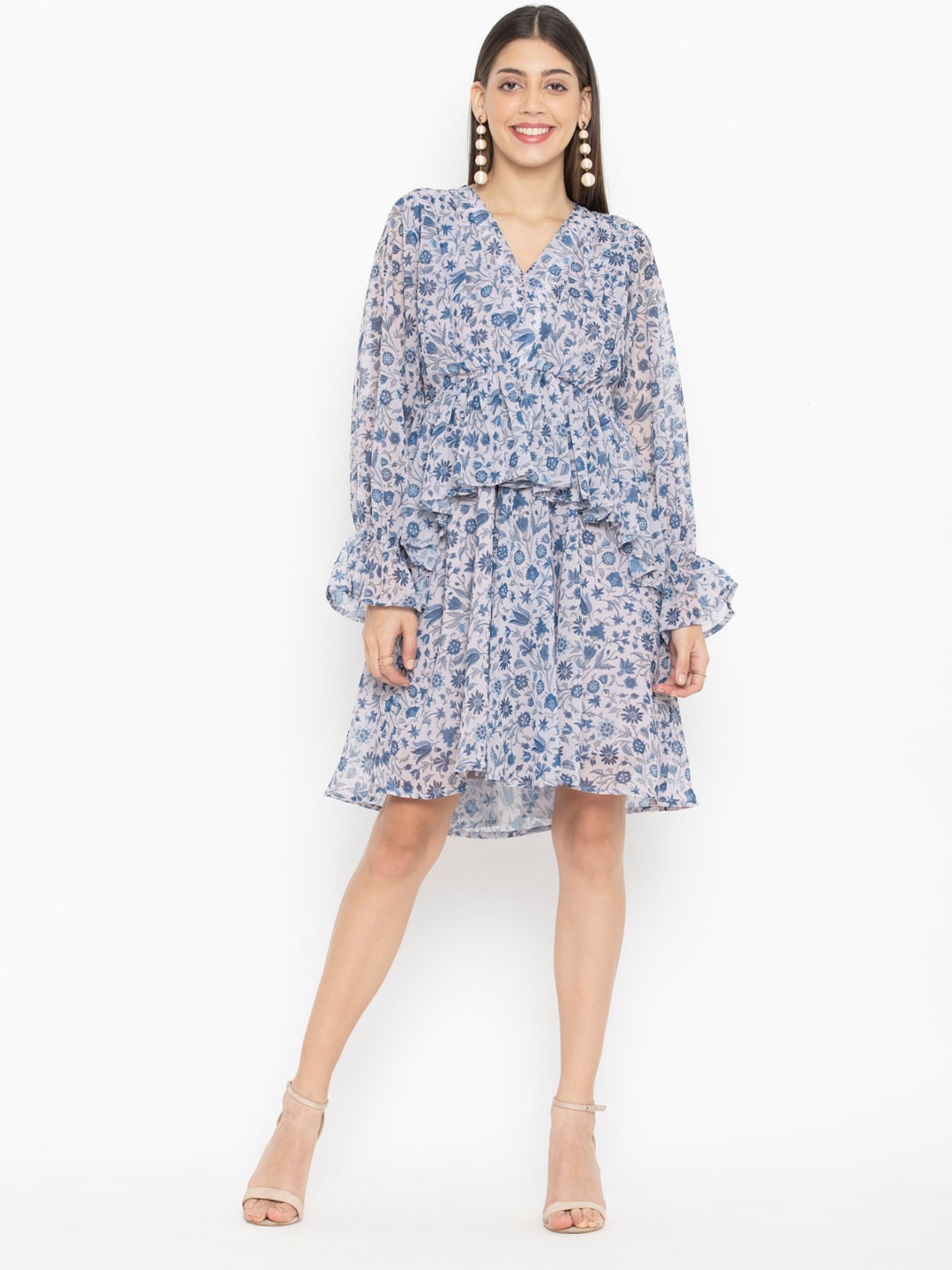 

SEW YOU SOON Blue Floral Georgette Dress