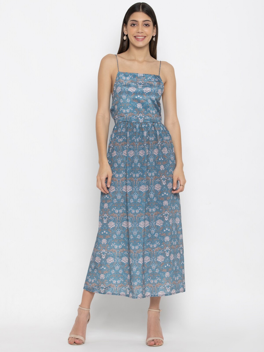 

SEW YOU SOON Blue & White Floral Chiffon Maxi Dress