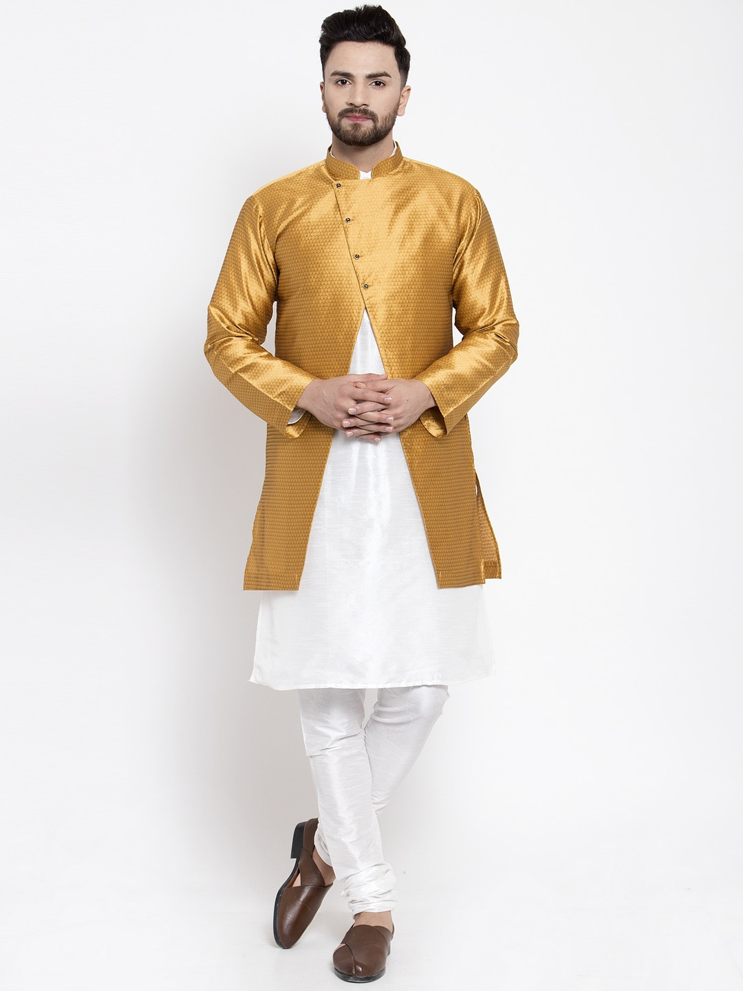 

Kaifoo Men White & Gold Kurta Set With Jacket