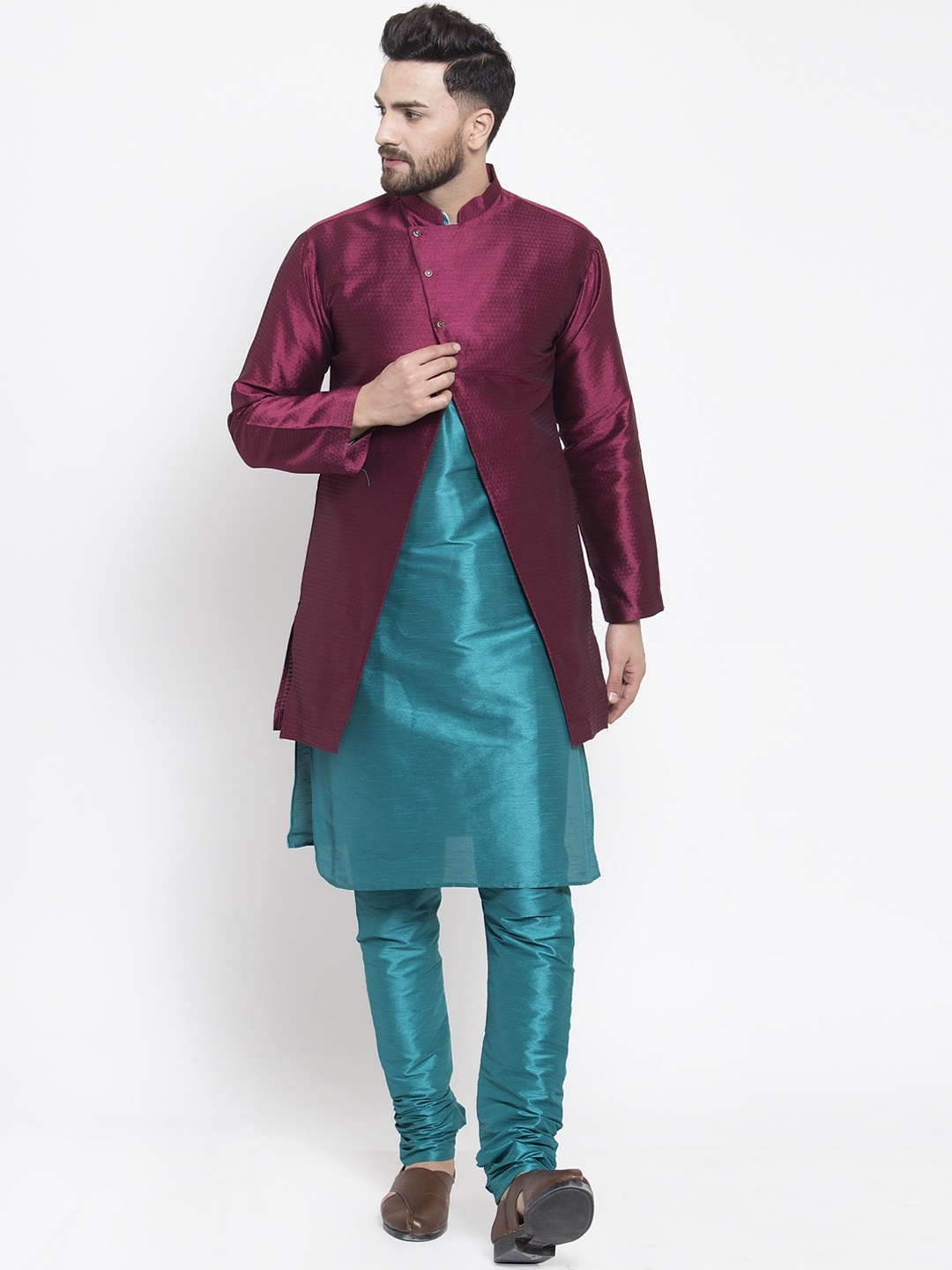 

Kaifoo Men Green Pleated Kurta with Churidar