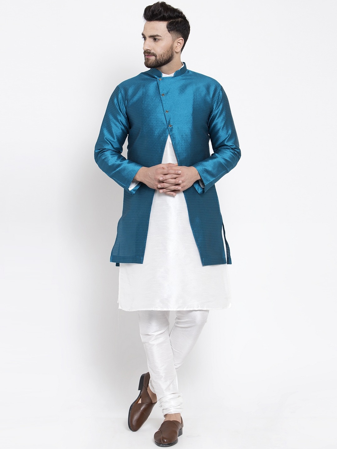 

Kaifoo Men White Kurta with Churidar & Jacket