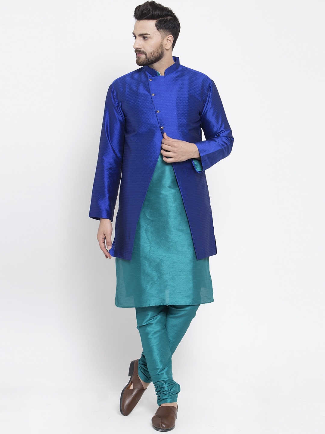 

Kaifoo Men Green Pleated Kurta with Churidar