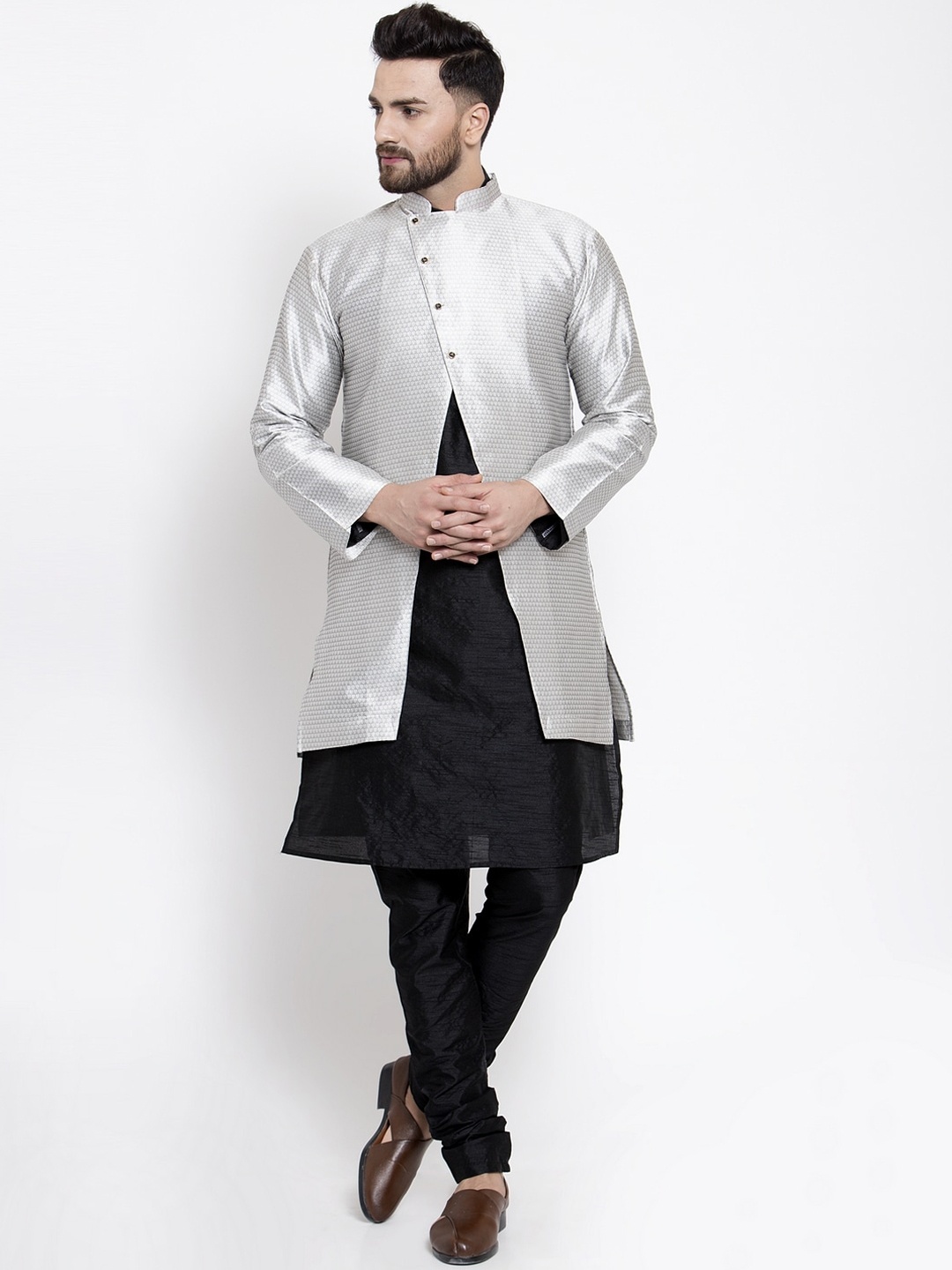 

Kaifoo Men Black Angrakha Kurta with Churidar