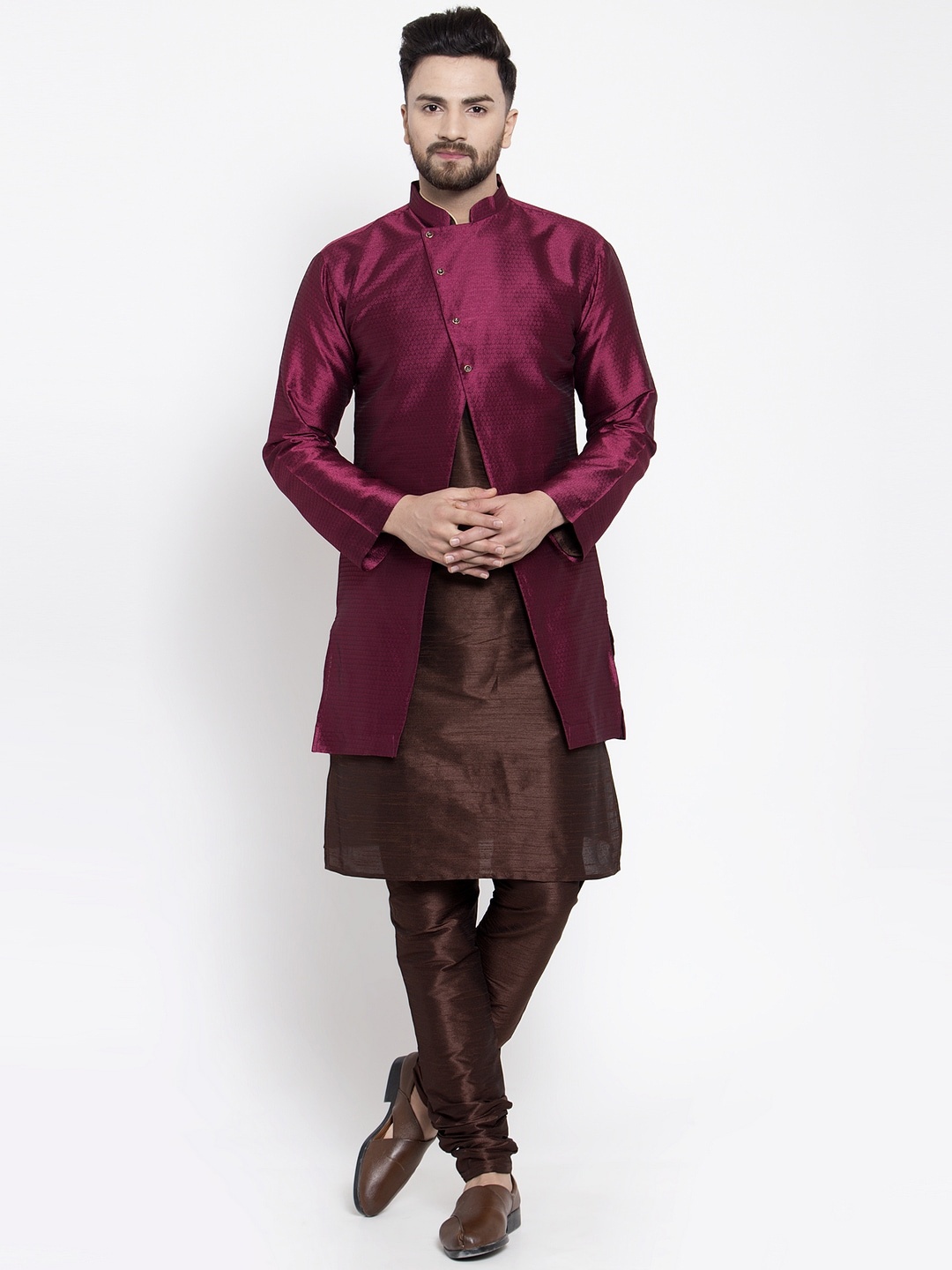 

Kaifoo Men Brown Kurta with Churidar & Jacket