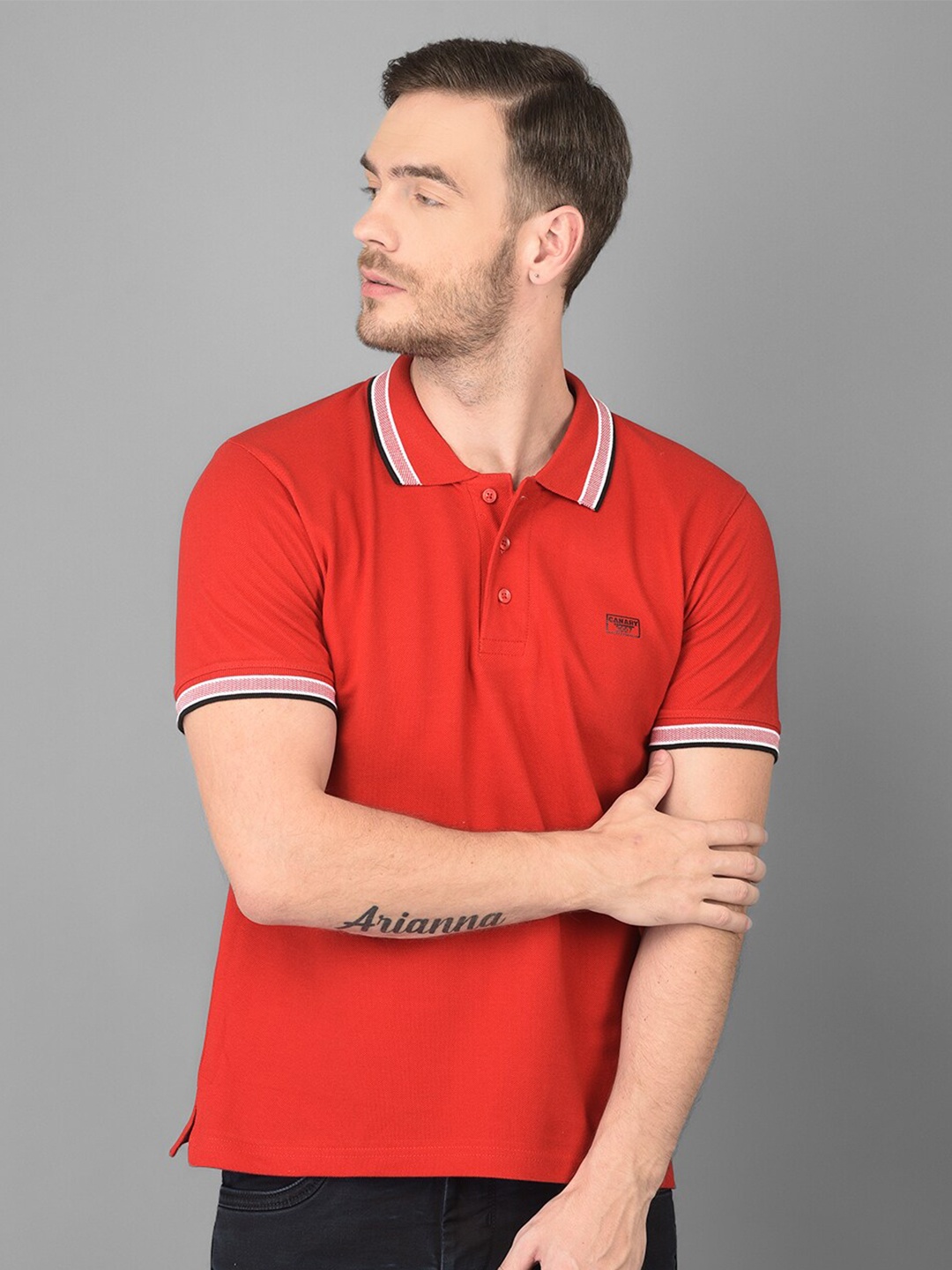 

Canary London Men Red Solid Polo Collar Slim Fit T-shirt