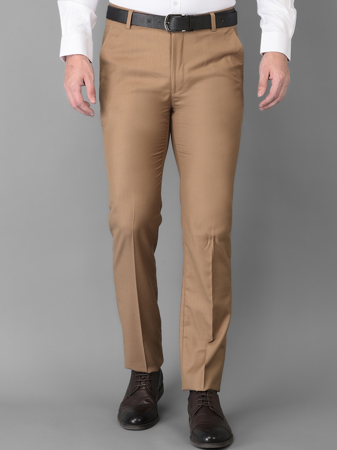 

Canary London Men Khaki Smart Slim Fit Wrinkle Free Formal Trousers