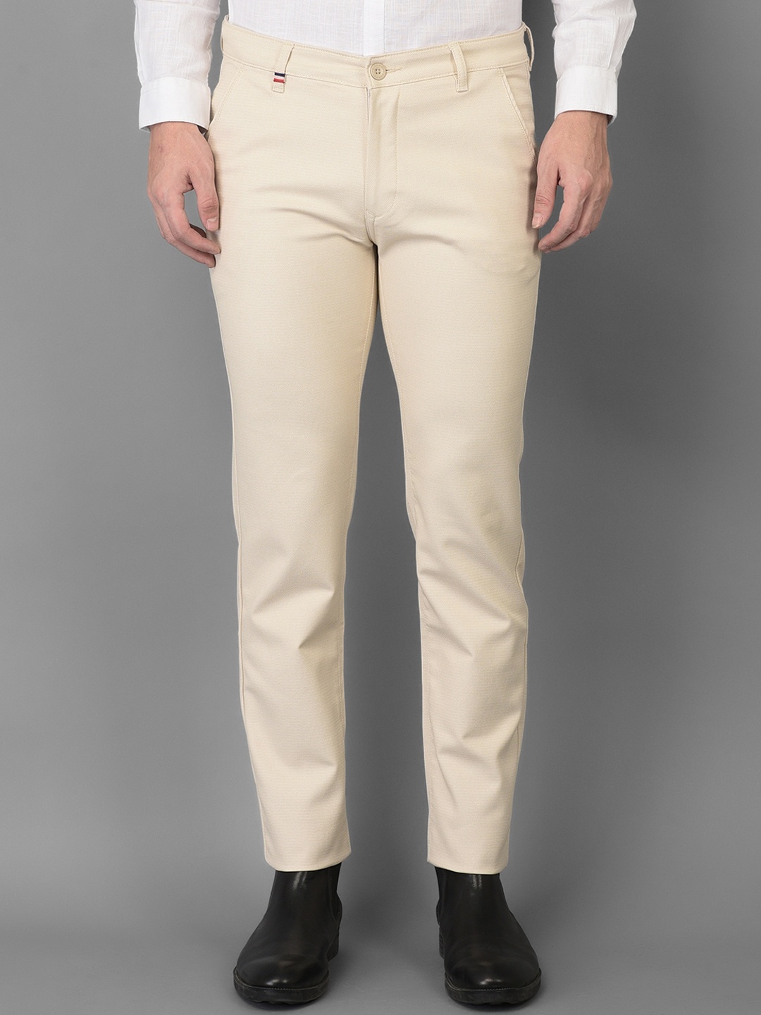 

Canary London Men Cream-Coloured Smart Slim Fit Wrinkle Free Trousers