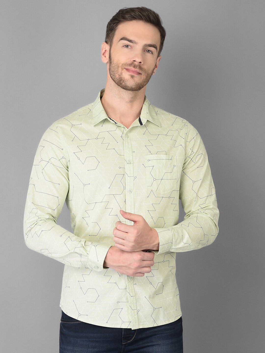 

Canary London Men Green Smart Slim Fit Printed Casual Shirt