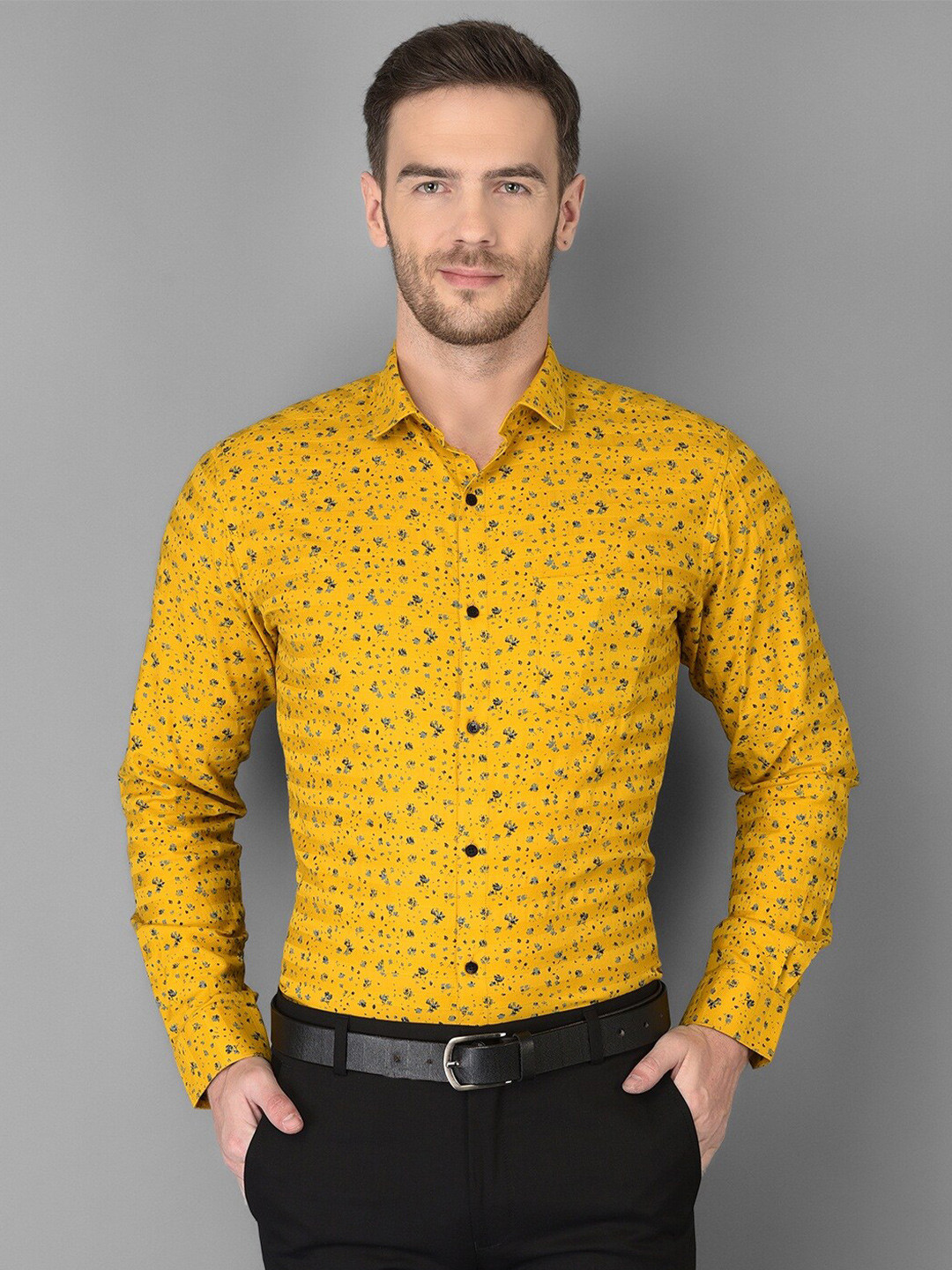 

Canary London Men Yellow Slim Fit Floral Printed Semiformal Shirt