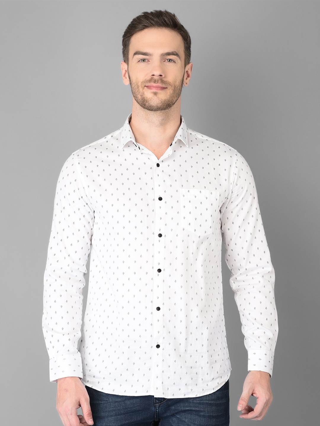 

Canary London Men White Slim Fit Printed Casual Shirt