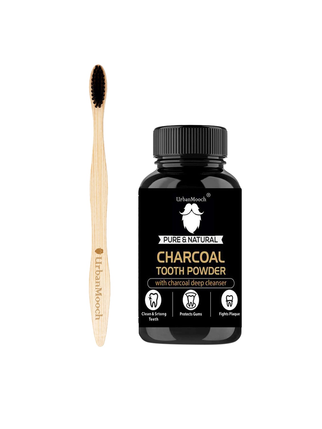 

UrbanMooch Men Set Of 2 Toothpowder & Toothbrush, Black