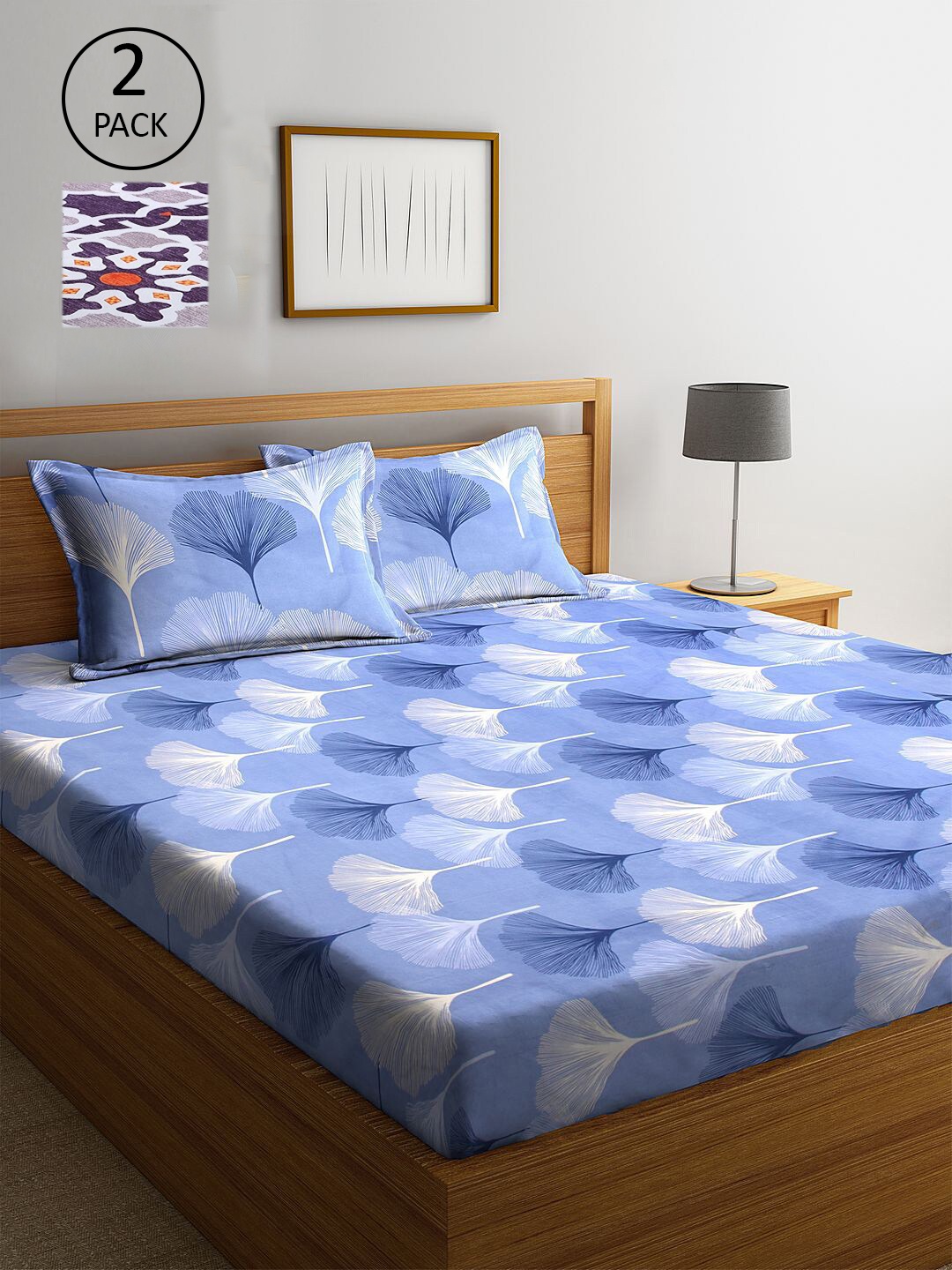 

KLOTTHE Blue & Violet Floral 210 TC Set Of 2 King Bedsheet with 4 Pillow Covers