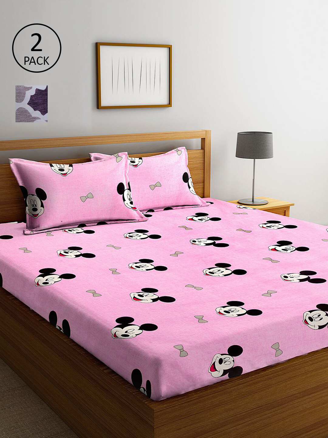 

KLOTTHE Pink & Black Cartoon Characters 210 TC 2 King Bedsheet with 4 Pillow Covers