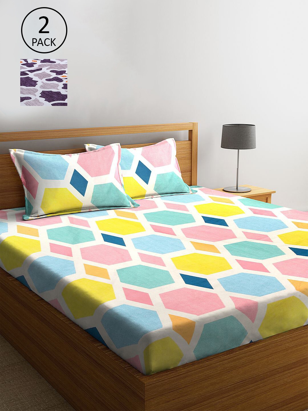

KLOTTHE Multicoloured Geometric Printed 210 TC 2 King Bedsheets with 4 Pillow Covers, Multi