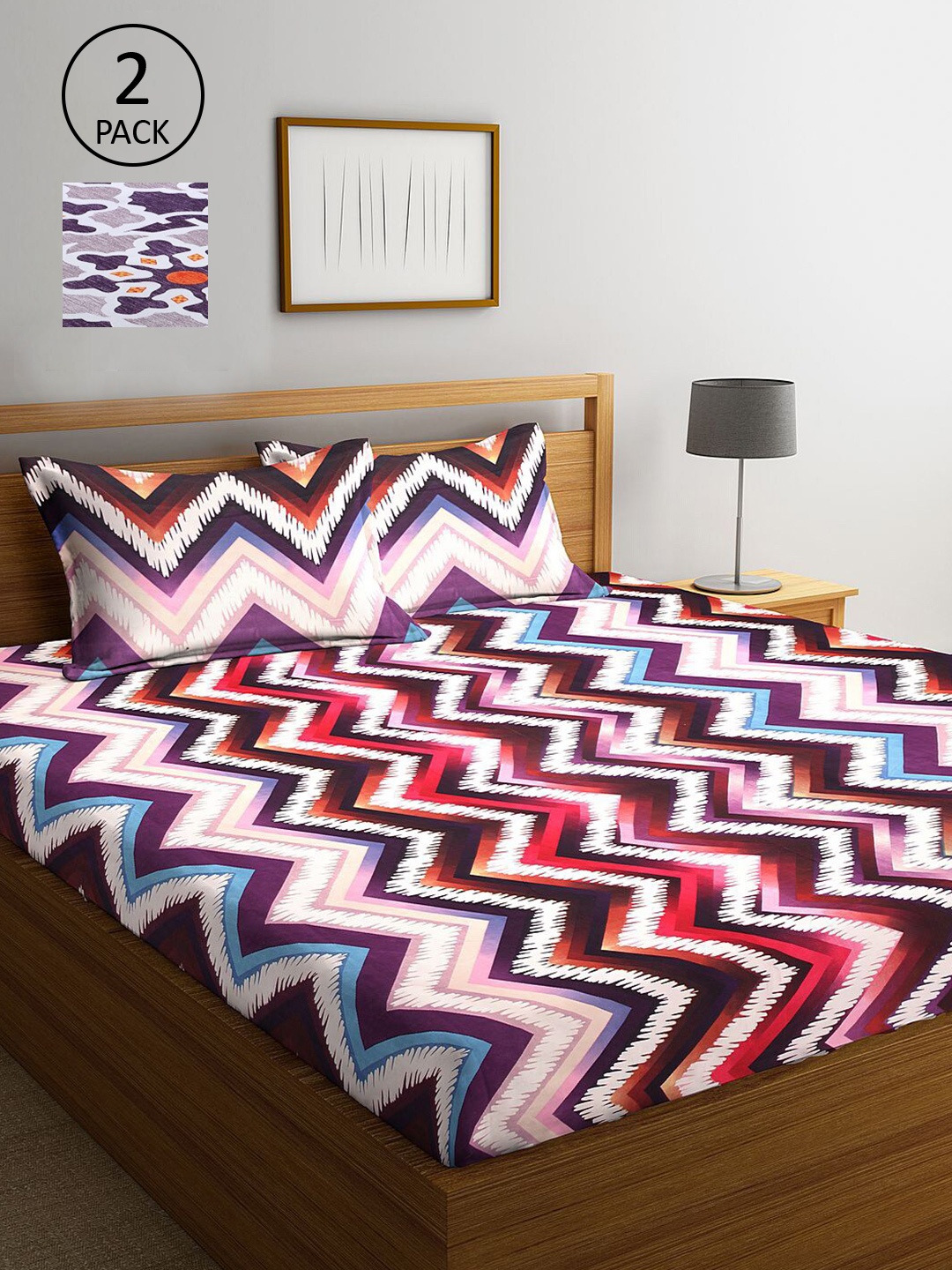 

KLOTTHE Pack Of 2 210 TC King Bedsheets with 4 Pillow Covers, Purple
