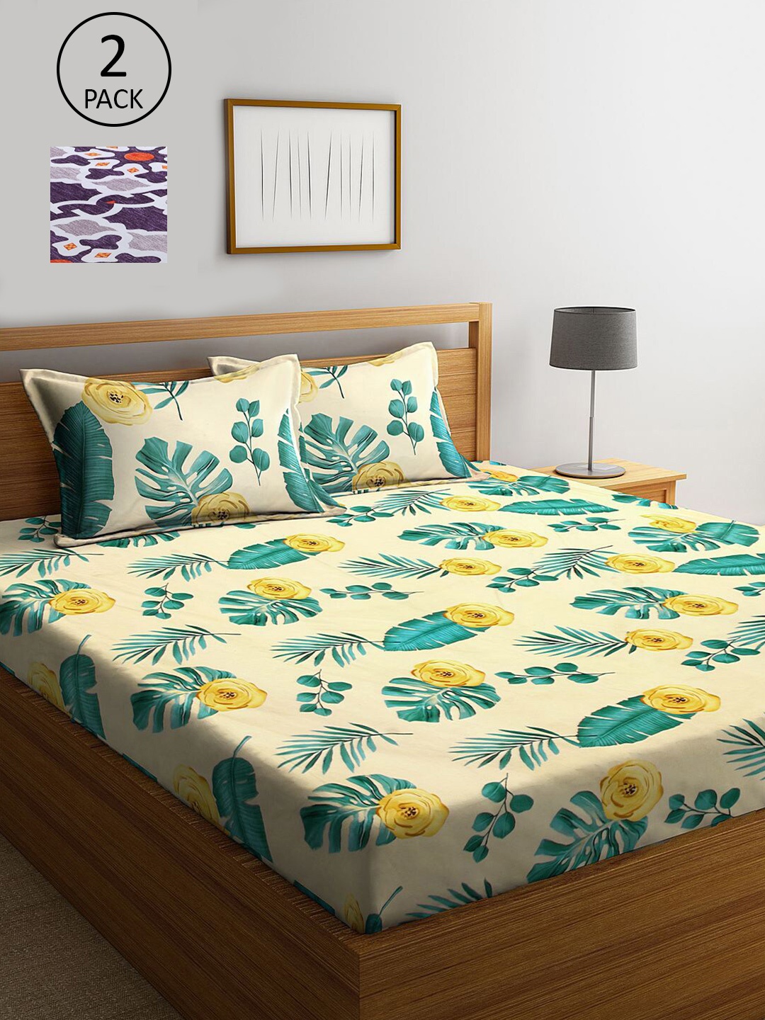 

KLOTTHE Pack Of 2 210 TC King Bedsheets with 4 Pillow Covers, Yellow