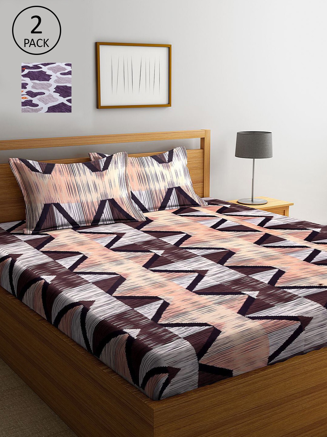 

KLOTTHE Pack Of 2 210 TC King Bedsheets with 4 Pillow Covers, Peach