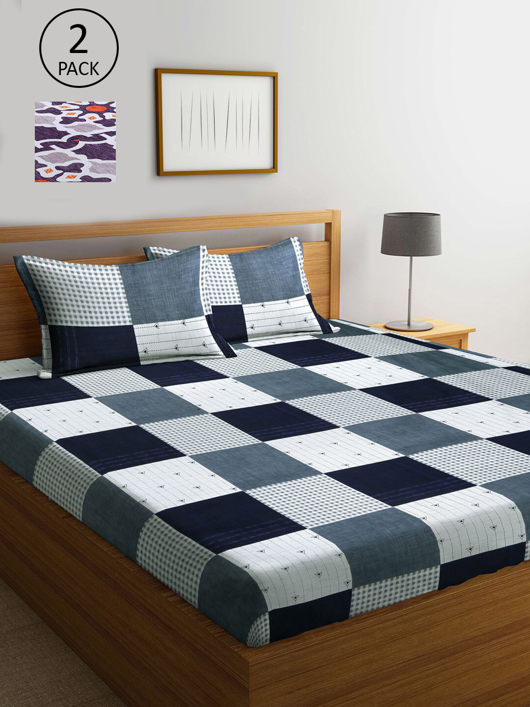 

KLOTTHE Multicoloured Geometric 210 TC Set Of 2 King Bedsheet with 4 Pillow Covers, Multi