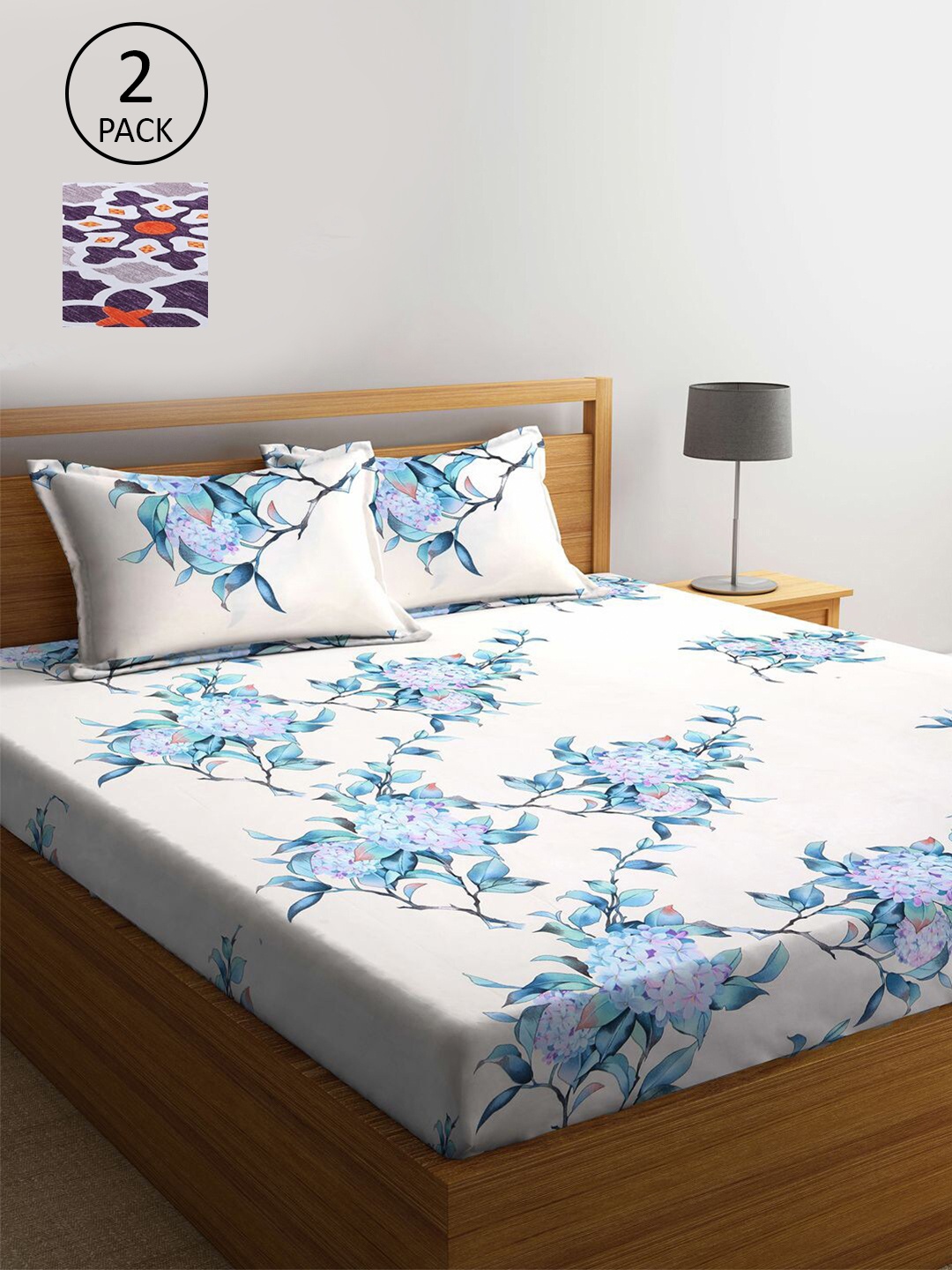 

KLOTTHE White & Grey Floral 210 TC 2 King Bedsheet with 4 Pillow Covers
