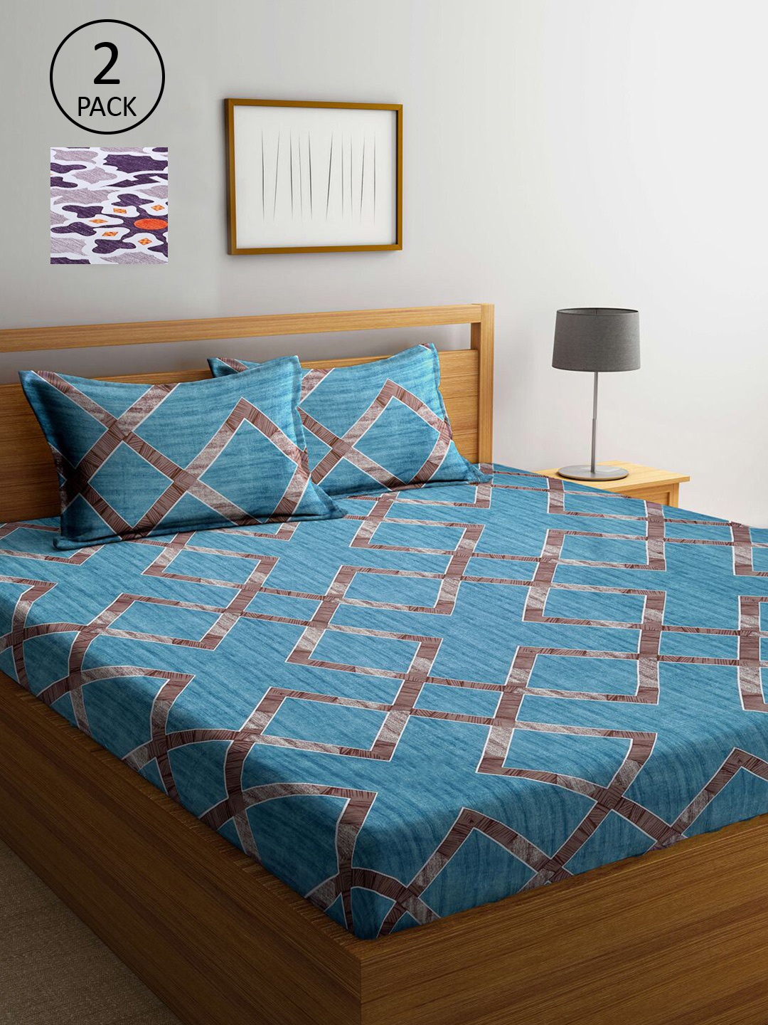 

KLOTTHE Pack Of 2 210 TC King Bedsheets with 4 Pillow Covers, Violet